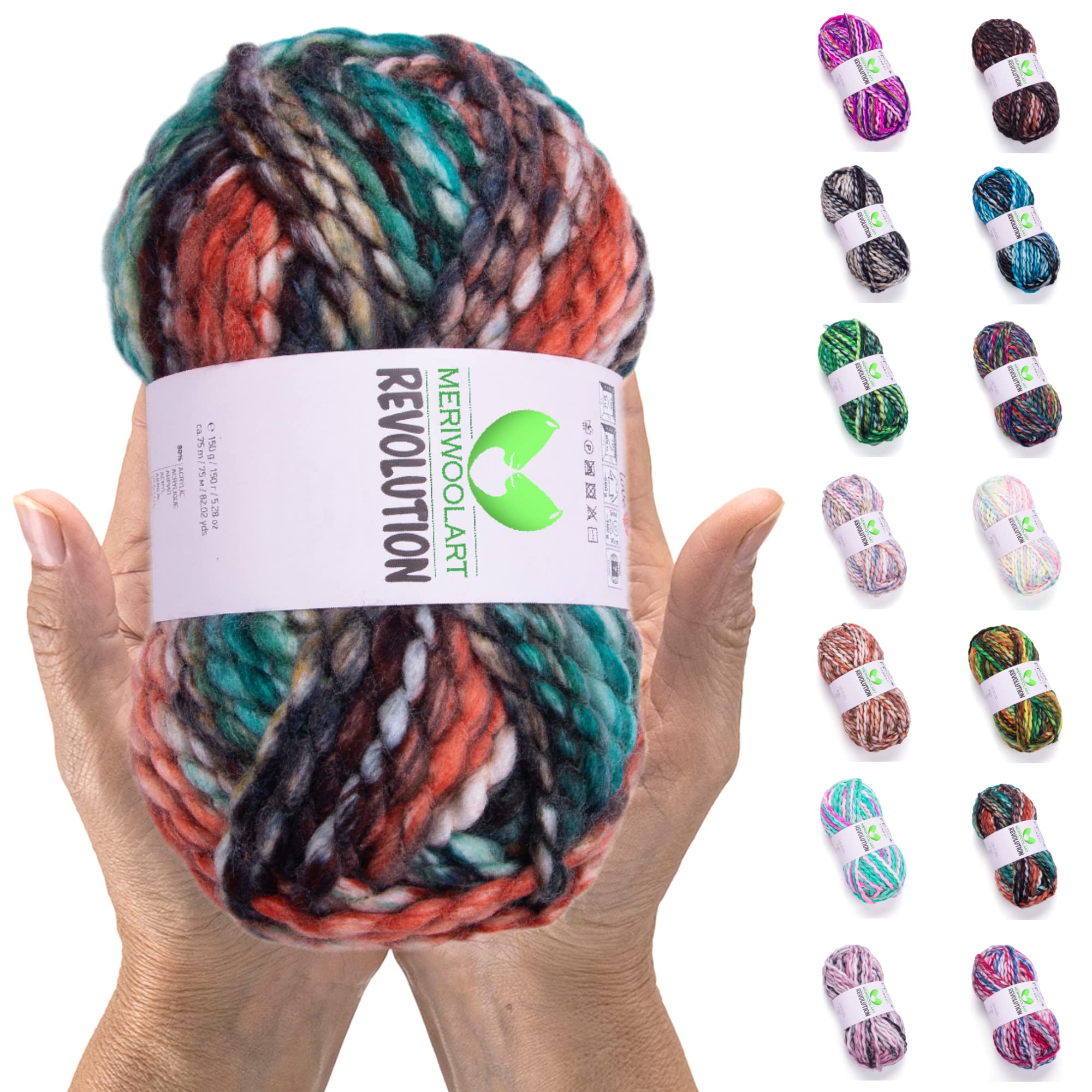 MERIWOOLART Merino Wool for Knitting, 75m Multicoloured Thick Soft Merino Wool Yarn