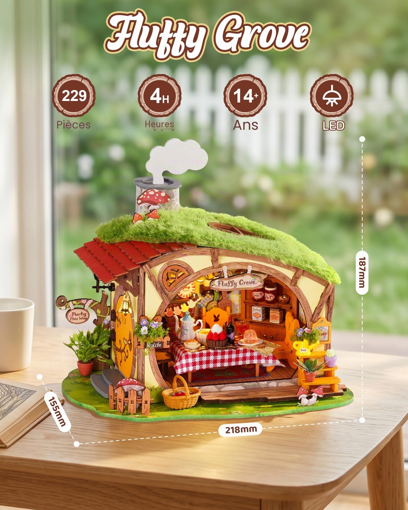 Rolife Maison de Poupée pour Adultes Bosquet Moelleux Maison Miniature en Bois Kit de Maquette Conte de Fées Anti-Stress Décoration d'Intérieur Cadeaux Créatifs pour Noël