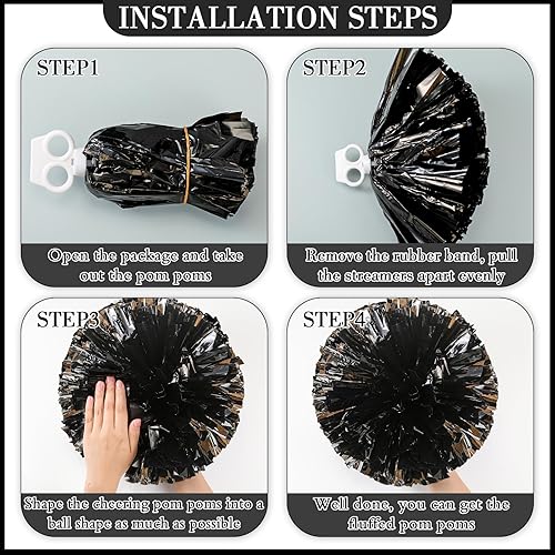 Miniatura 52 de Hanaive 3 pompones de animadora y lazo grande para animadora para el pelo, suministros metálicos para animadora de espíritu de equipo, deportes