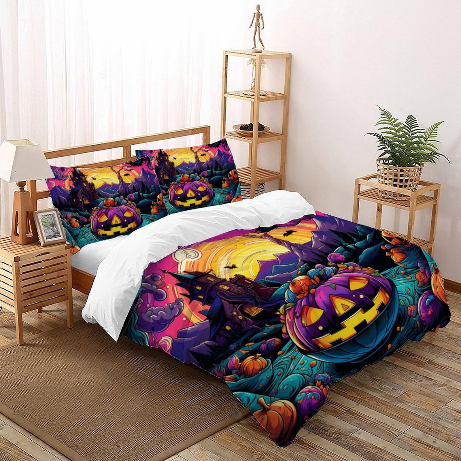Housse de couette facile d'entretien citrouille 3D pour lit garçon king 220x240