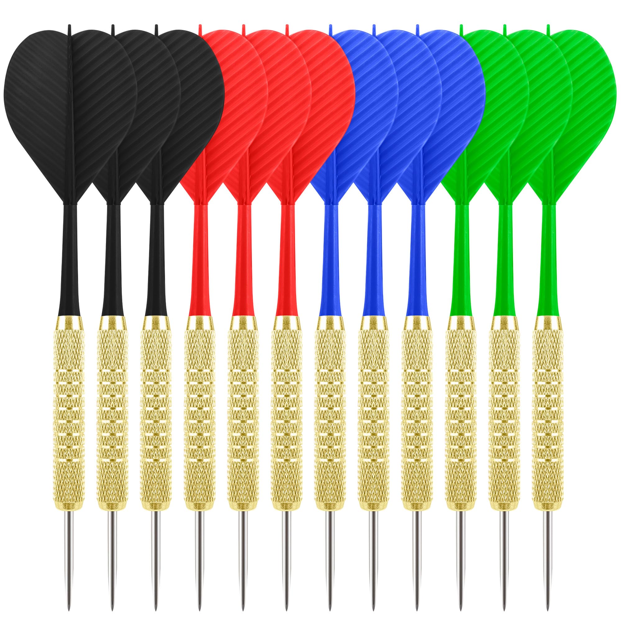 CyeeLife Fléchettes Pointe Acier 12 pcs,Fléchettes Pointe Métal,Jeu de Fléchettes avec 4 Couleurs d'Ailettes,Set Complet pour Débutants