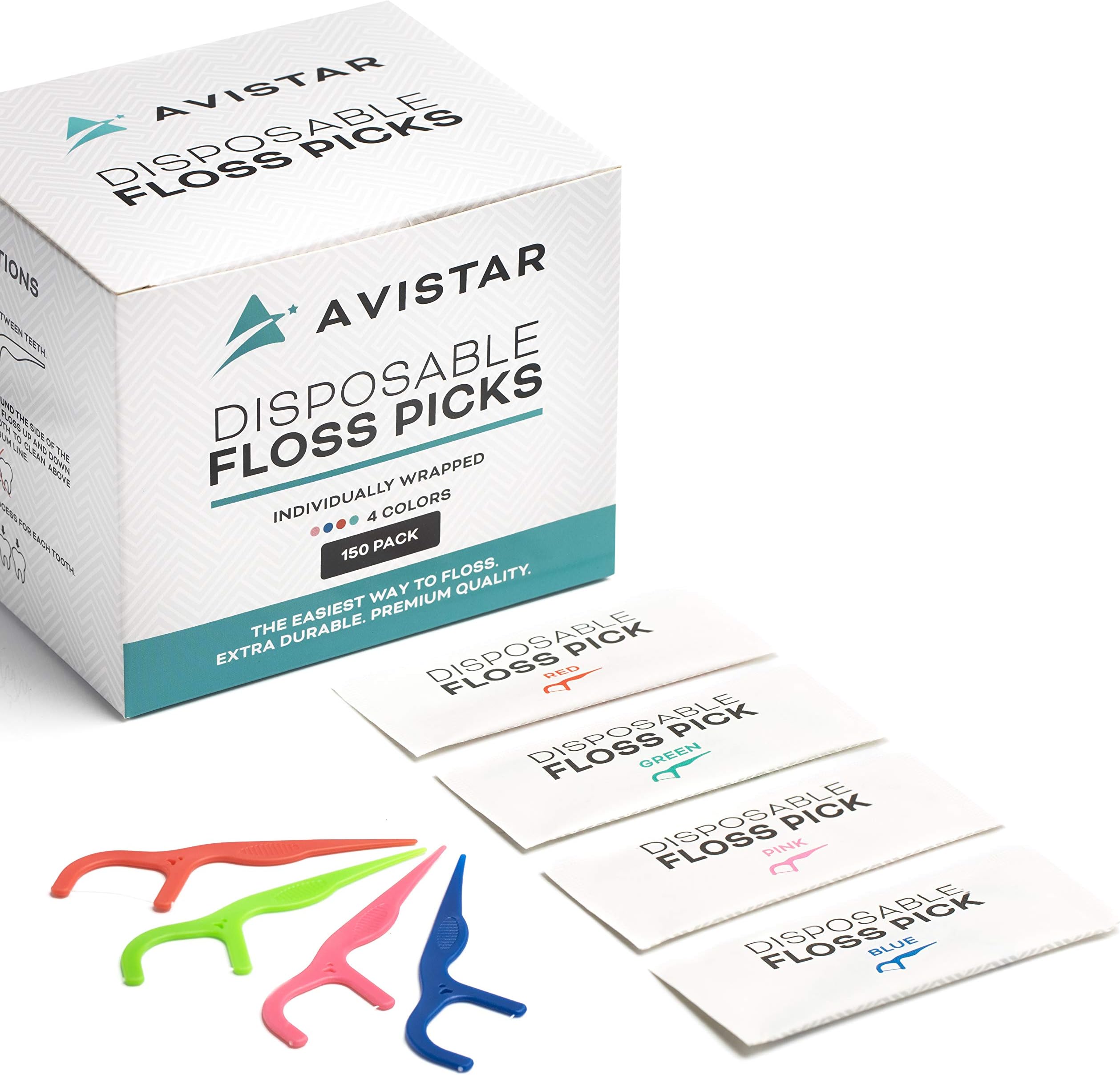 450 Individually Wrapped Floss Picks - Multi-Color Travel Floss Picks - Easy Grip Disposable Floss Picks - Dental Flossers for Teeth - Gently Removes Plaque & Food Particles Between Teeth