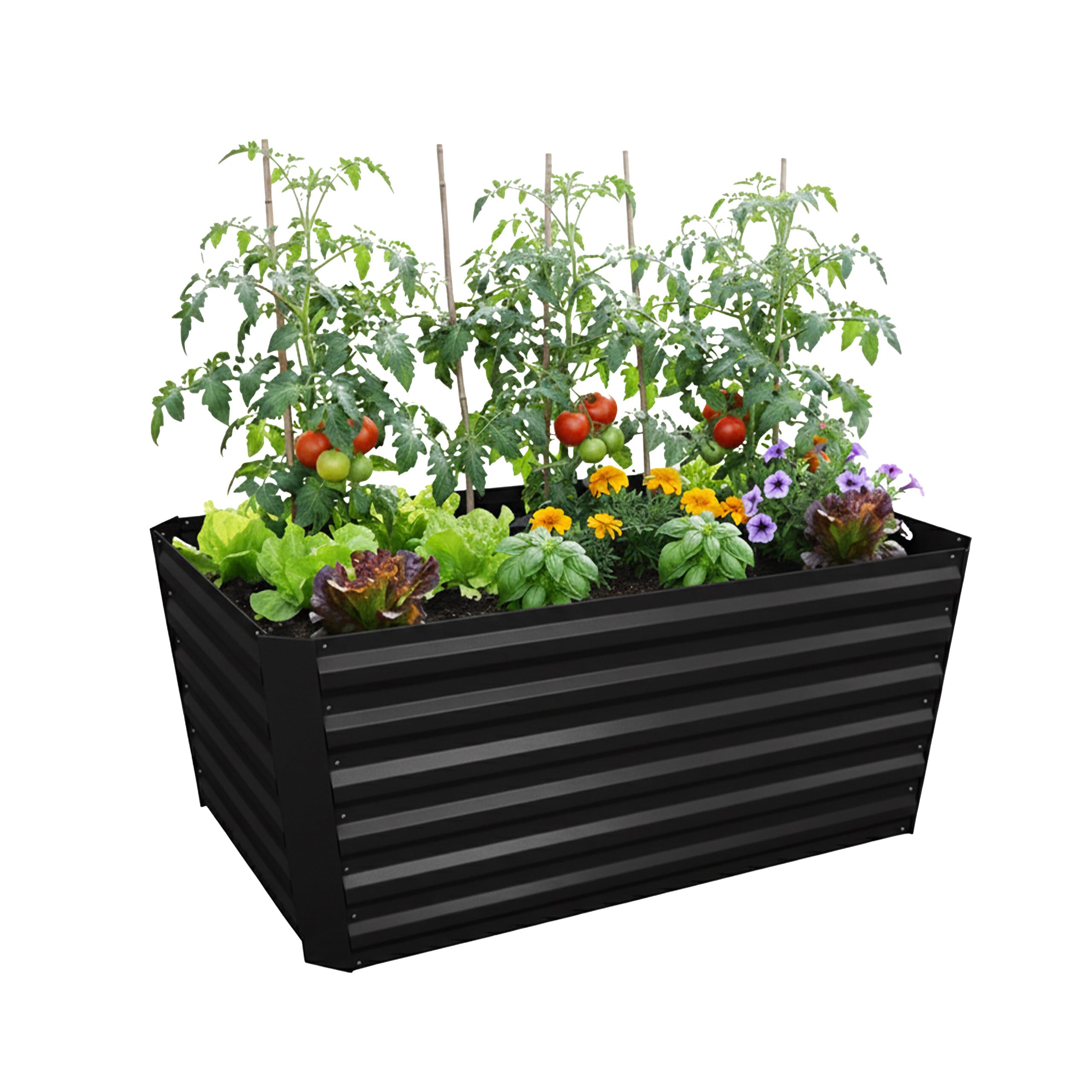 Relaxdays Galvanised Steel Raised Bed Square Planter for Flowers, Herbs & Veg, 60x120x60 cm, Black