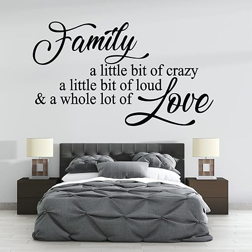 Vinilo decorativo para pared con texto en inglés "Family a Little but of Crazy - A Little Bit of Loud and a Whole lot of Love" - Fun - Family - Love
