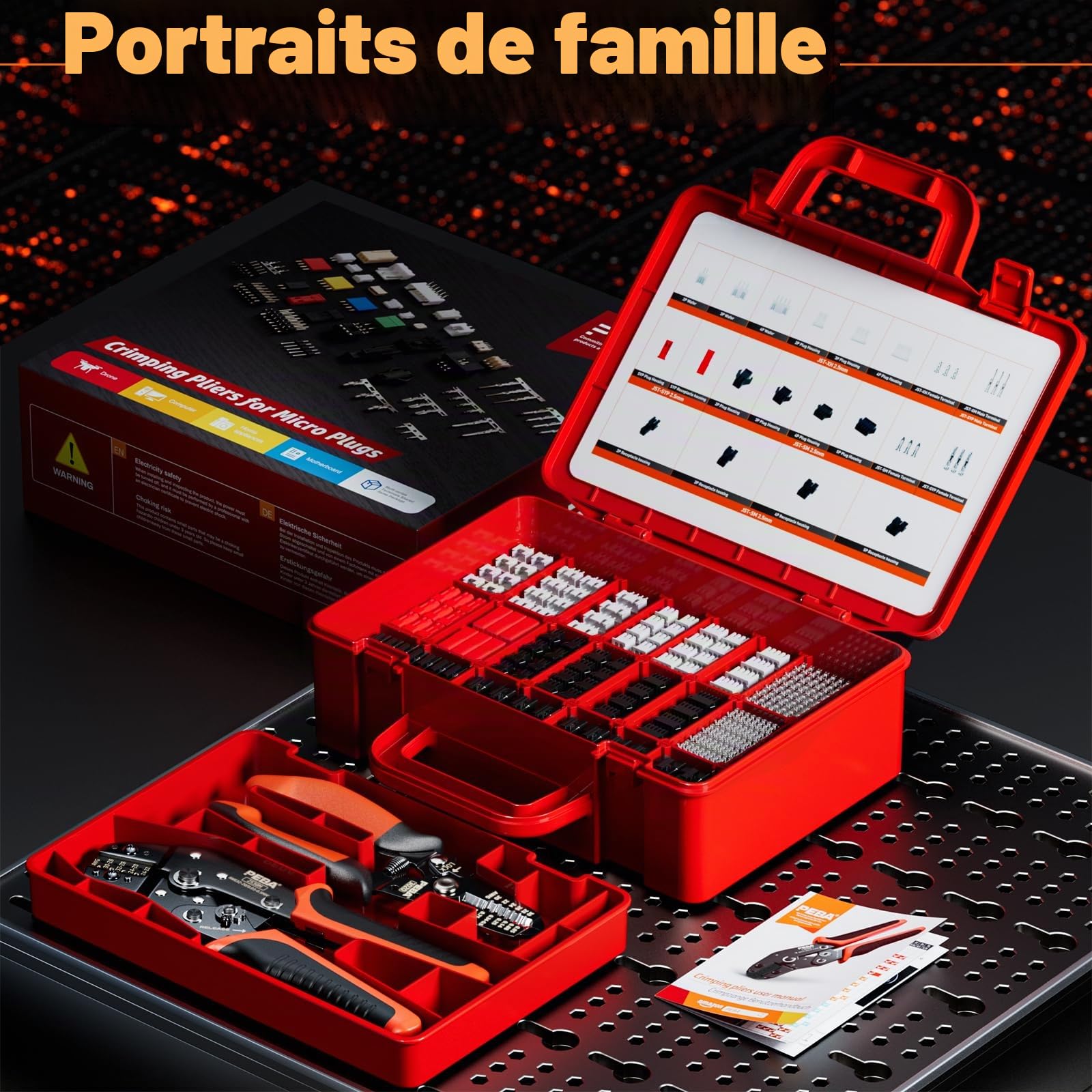 PEBA Pinces à sertir pour JST, 20 styles de connecteurs JST-XH,JST-SM et SYP inclus, Pince à sertir (0,05-0,5mm²) et à dénuder, pour connecteurs JST(XH/SM/PH/SYP),Dupont,KF2510,Molex, AMP EI-Serie