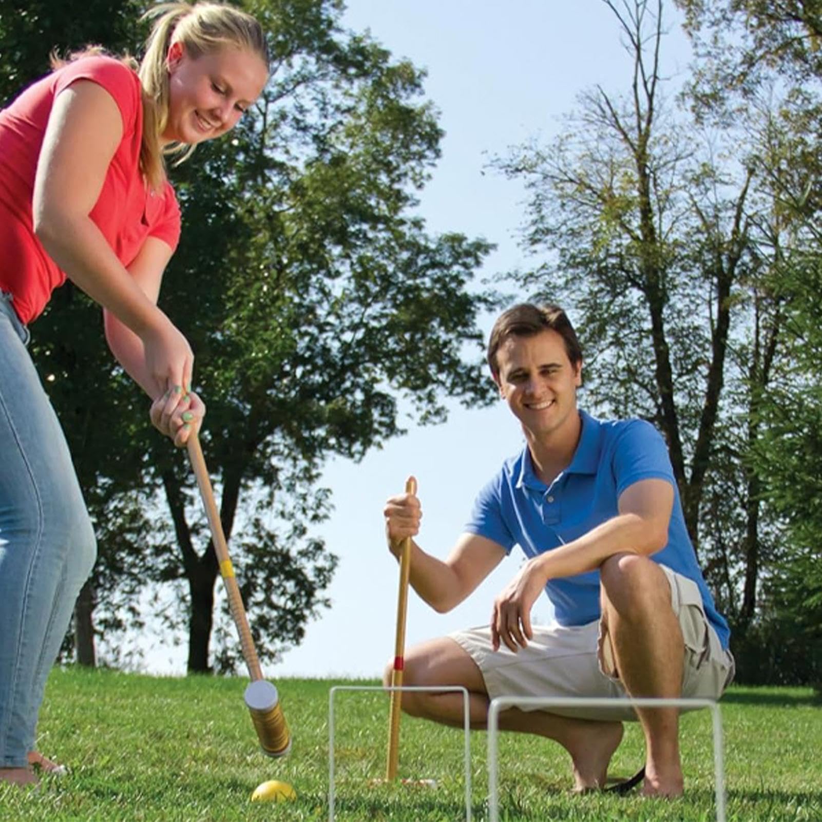 Juego de croquet: juego de croquet para 6 jugadores con de transporte | Juego de deportes de madera portátil, kit de bolos reutilizable para césped, patio trasero, parque El juego de croqu