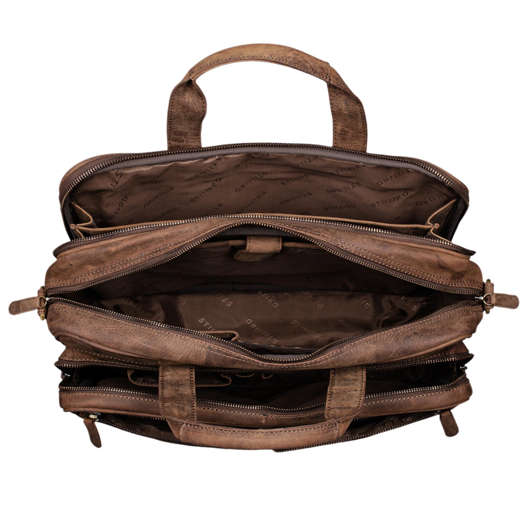 STILORD Remus Sac en Cuir Homme à Bandoulière d'Epaule Femmes Porte-Documents A4 Sac d'affaires pour PC Portable 15,6 Pouces Cartable Couleur:Marron Moyen