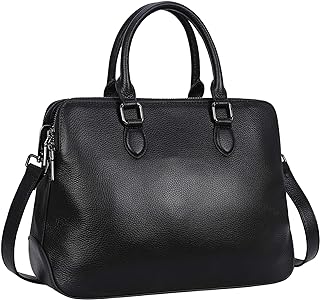 HESHE Leather Womens Handbags Totes Top Handle Shoulder Bag Satchel Ladies Purses (Black-Top Grain Genuine Leather)