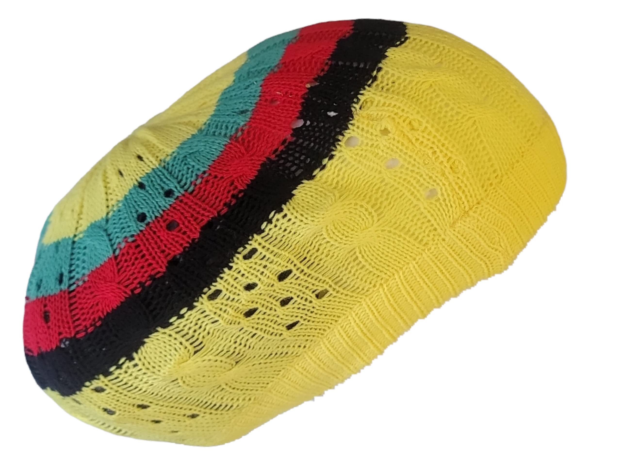 FIREBUNs Black Red, Yellow, Green SrItpe Rasta Dread Tam Cap Hat Crown Beret Beanie Knit Crochet Slouchy Chrochet Acrylic