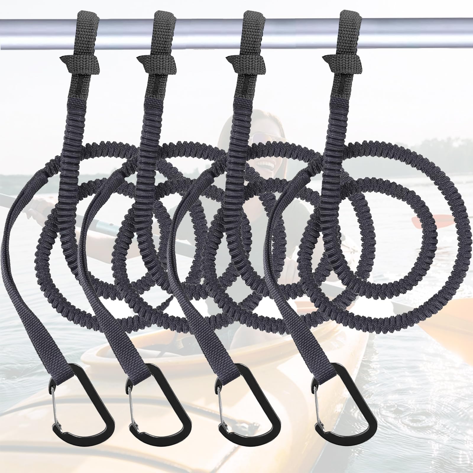 MOOCY Kayak Paddle Leash Kayak Rod Leash, 3-7 ft Stretchable Strap Lanyard Rope for SUP,Kayak Fishing Accessories for Paddles
