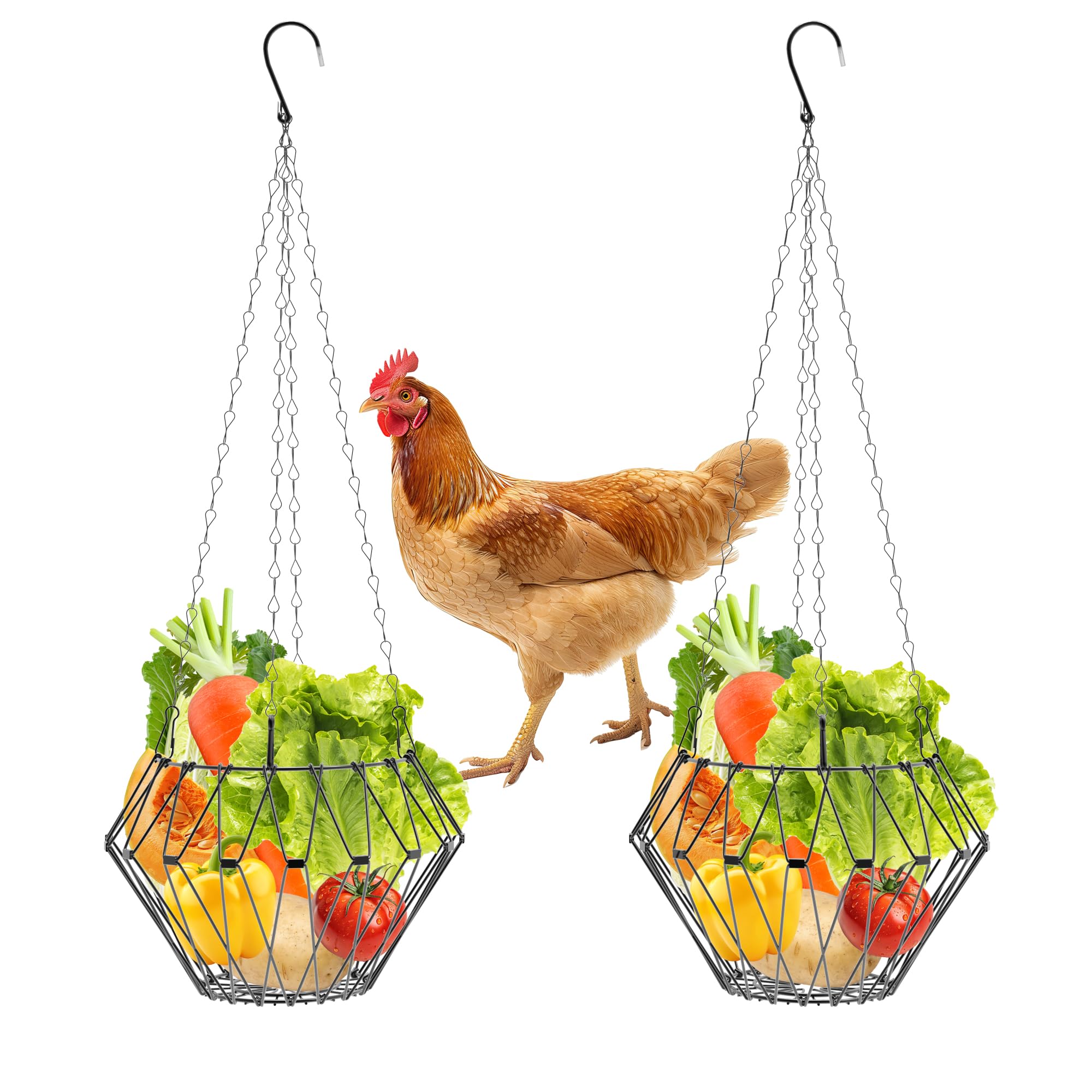 Hanging Chicken Feeder, Foldable Chicken Vegetable Fruits Feeder, Poultry Feeding Holder Basket with Hanging Chain, Veggie Treat Ball for Chicken Coop