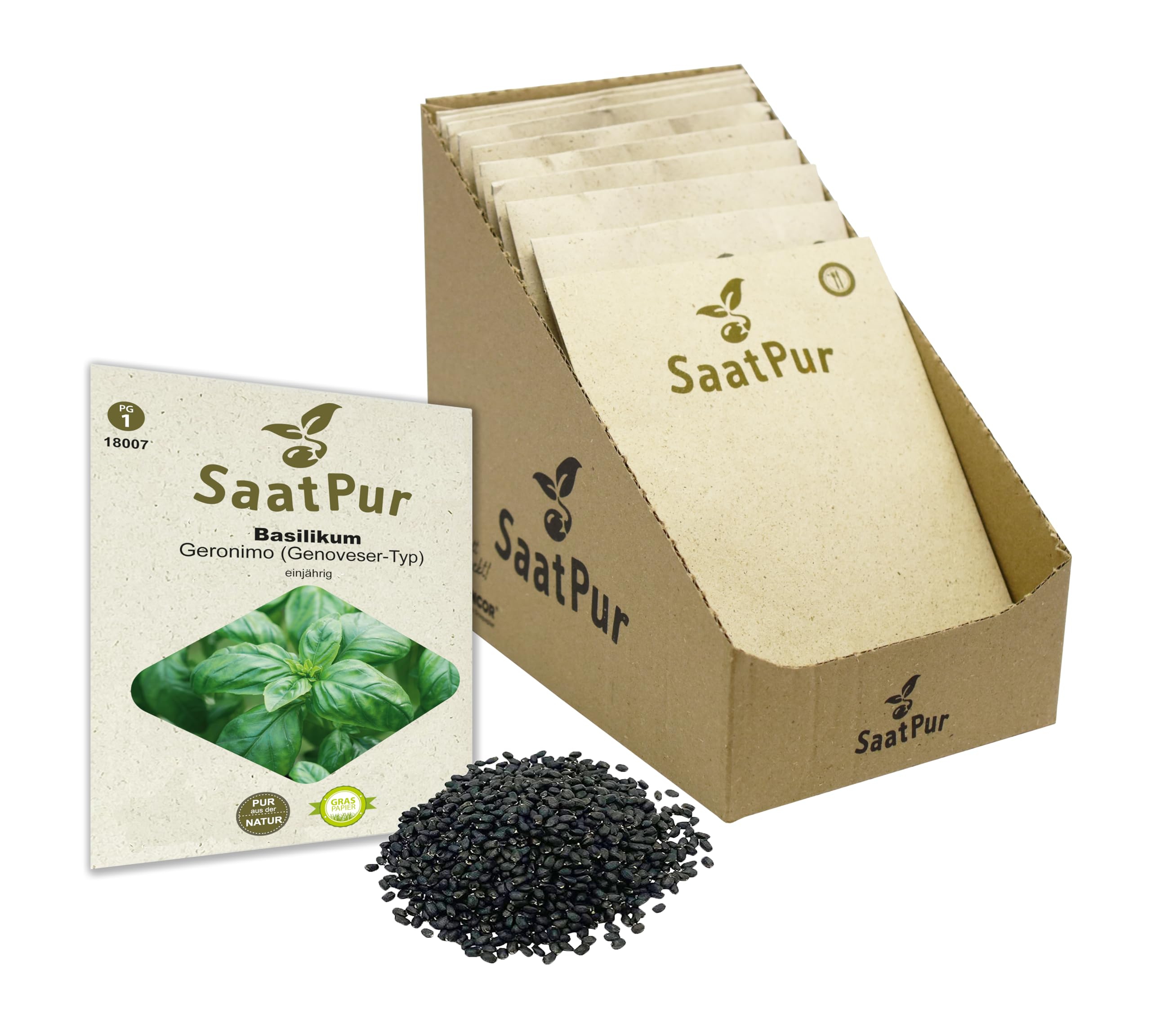 SaatPur Basilikum Samen, Basilikum Geronimo Saatgut - Kleines Tray mit 25 Portionstüten für je ca. 200 Pflanzen