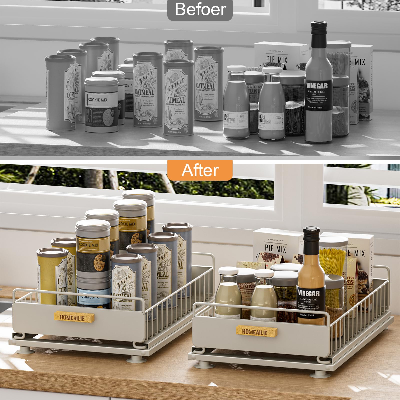 Organizador negro de 2 piezas para debajo del fregadero, reducción de ruido, extraíble de doble pista, metal, para cocina, baño, multiescenario, gris