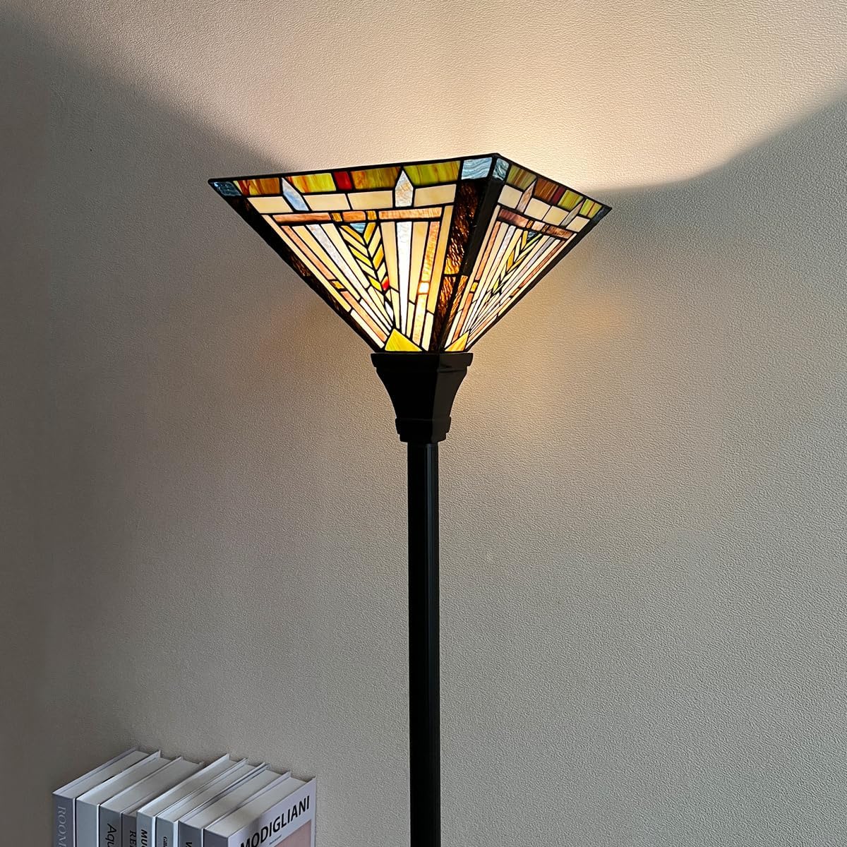 Tiffany Torchiere Floor Lamp,Stained Glass Lamp Shade,Vintage Antique Mission Tiffany Style Standing Light for Living Room and Bedroom