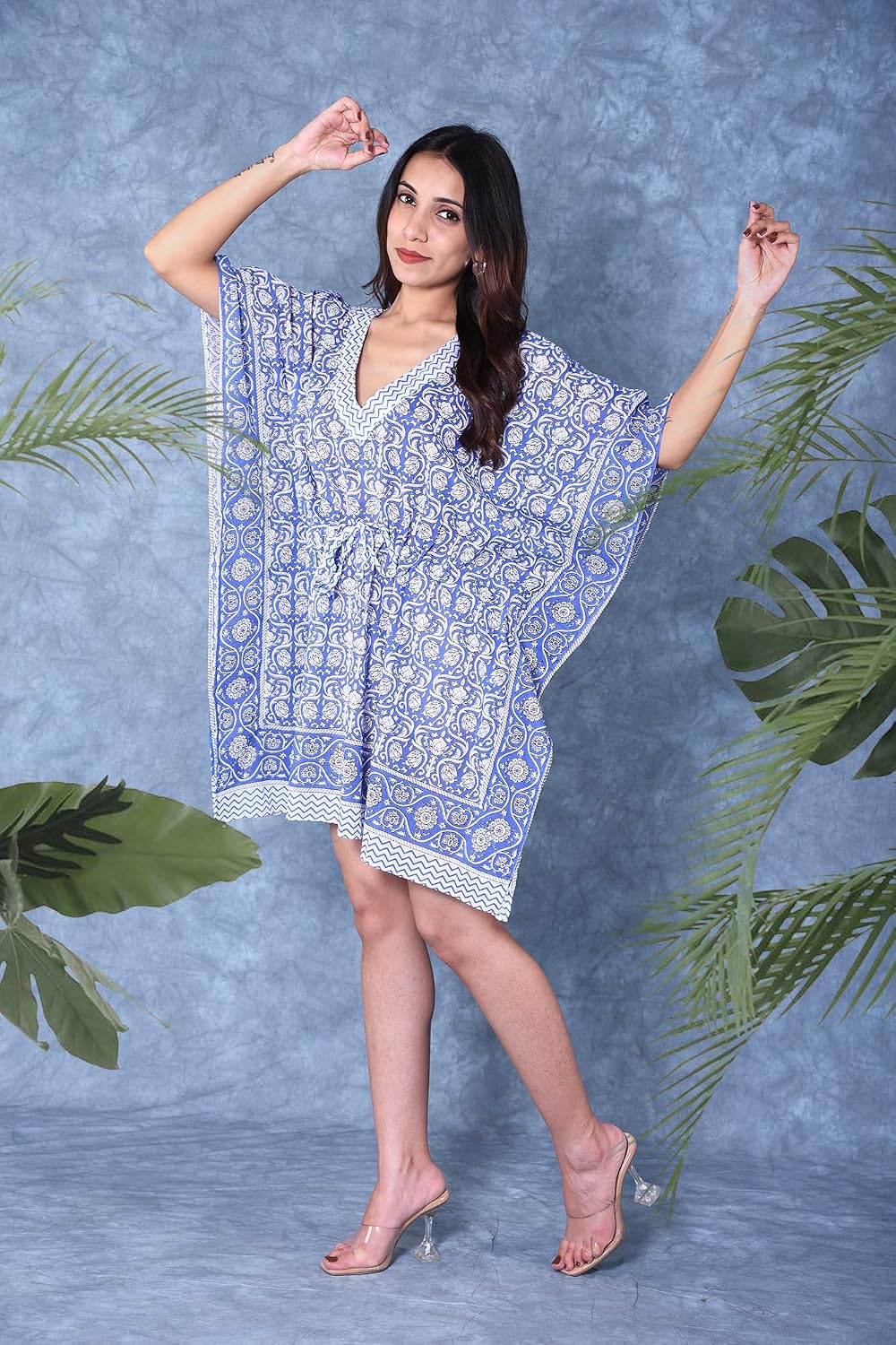 Rastogi Handicrafts 100% Cotton Hand Block Print Swimsuit Cover-up Beach Caftan Women's Print Kaftan
