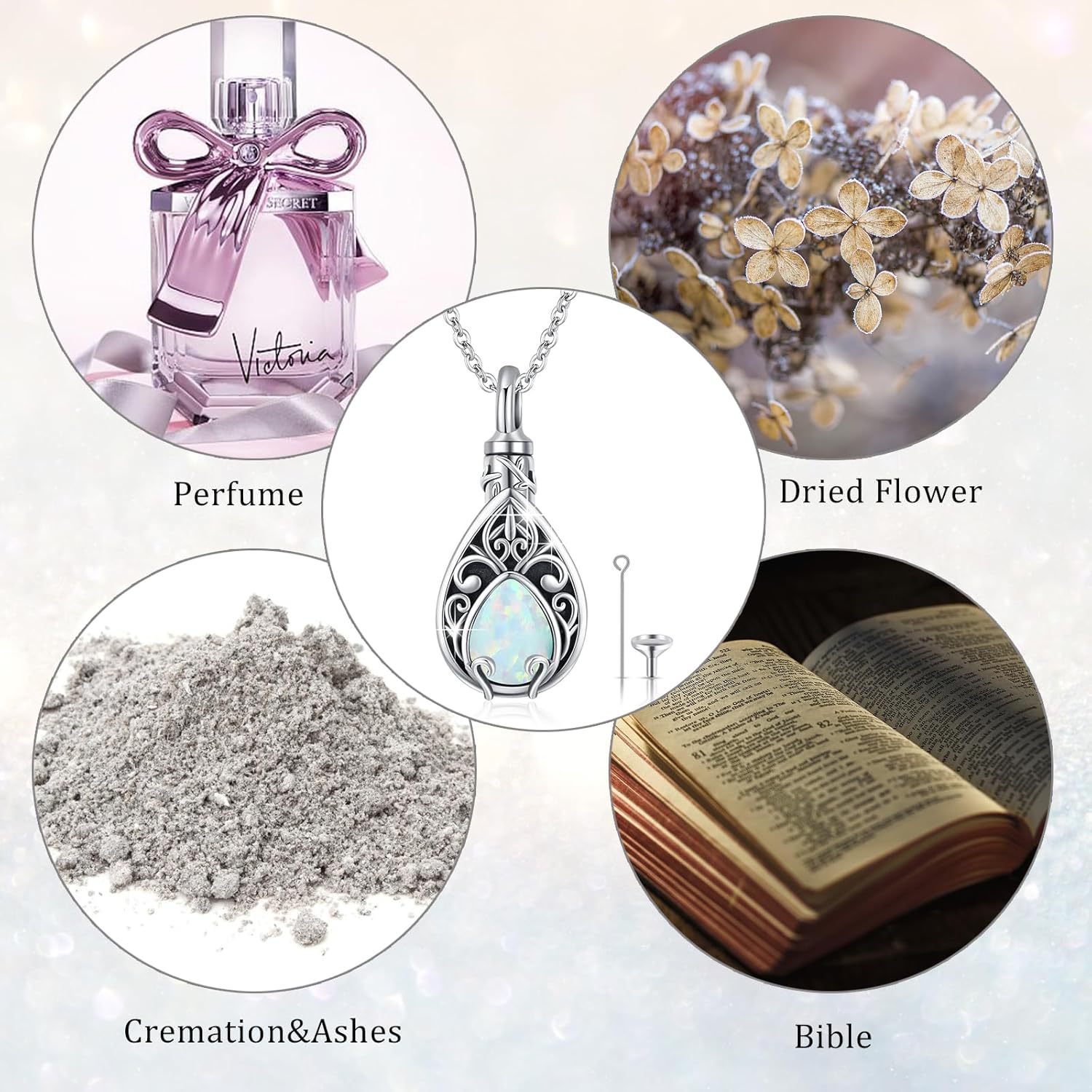 TUGHRA Cremation Jewelry 925 Sterling Silver Urn Necklace for Ashes Tree of Life Memorial Keepsake Locket Pendant Teardrop/Heart Memorial Gifts Keepsake Jewelry w/Funnel Filler for Women Men - Image 5