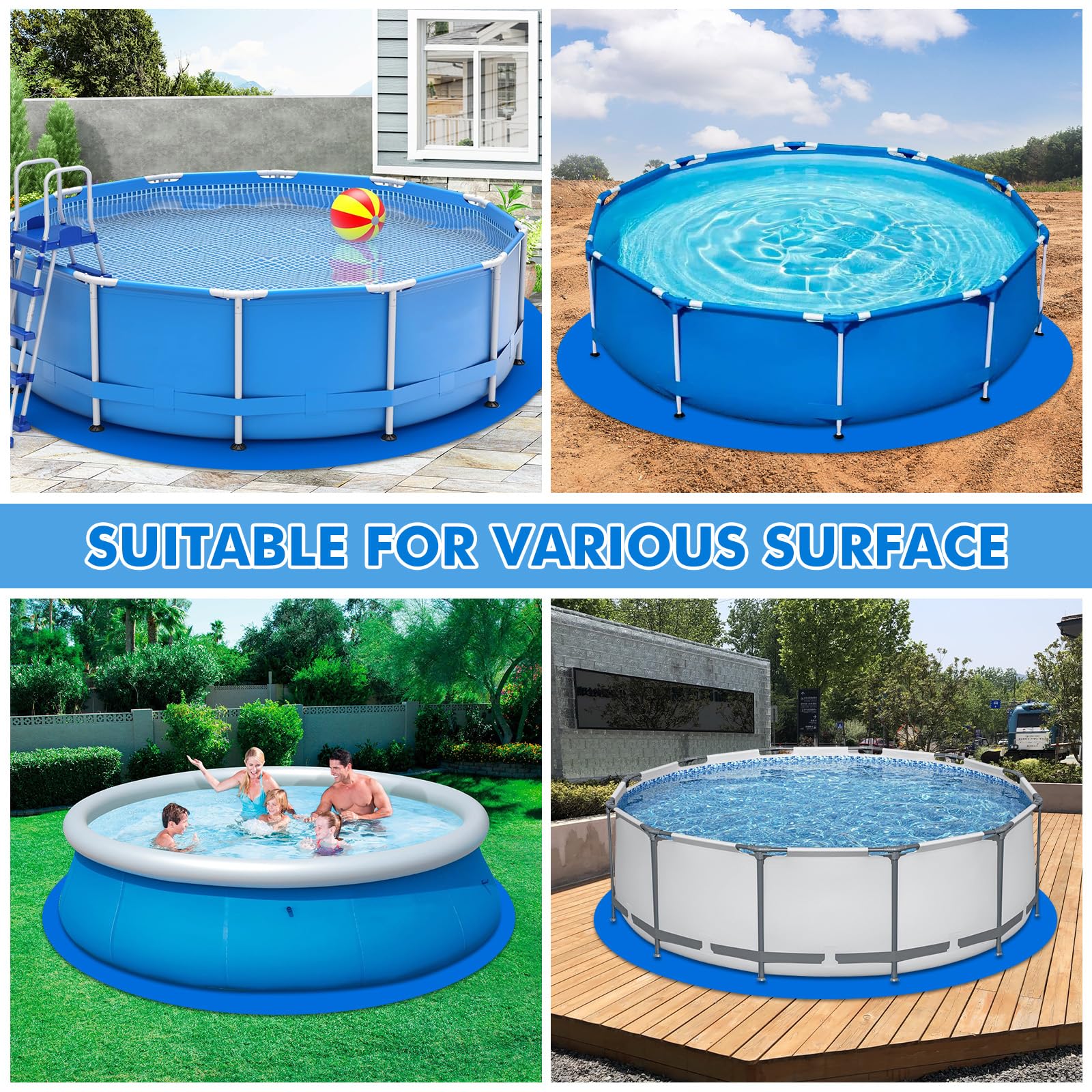 Runde Poolunterlage Pool Bodenplane für oberirdische Schwimmbecken, Schutzmatten Bodenschutzplane, Frame Pool Unterlage für Swimmingpool mit aufblasbarem Rand aufstellpool (Rund-3.7 Meter)