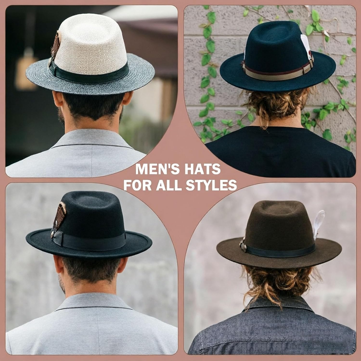 Hat Feathers for Cowboy Real Feathers with 3D Decoration for Women Men DIY Fedora and Western Hats, Christmas Party, Oktoberfest, Trilby Hats (4PCS)