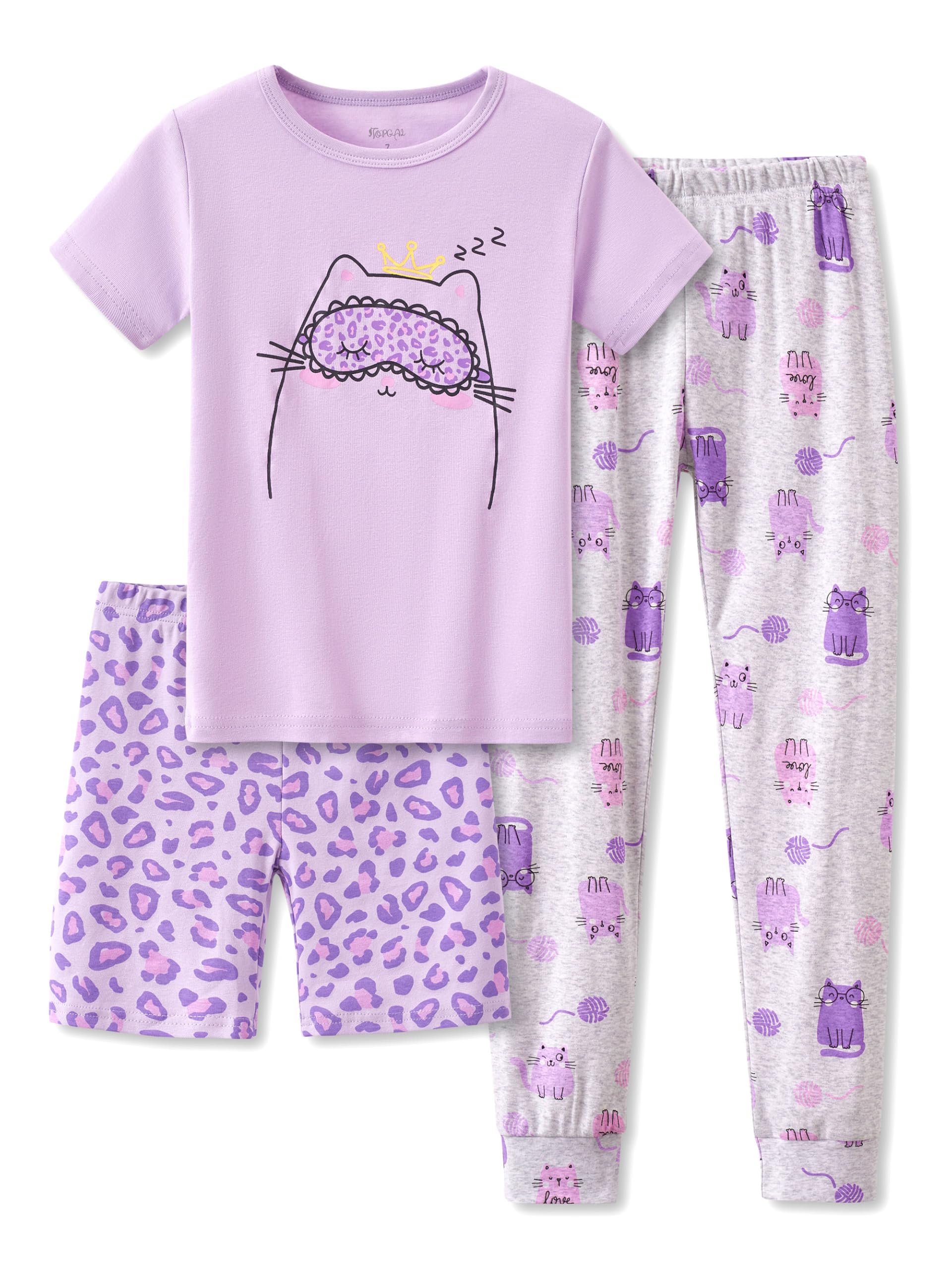Topgal Little & Big Girls Cotton Knit Pajamas, 3-Piece Set, Sizes 4-14