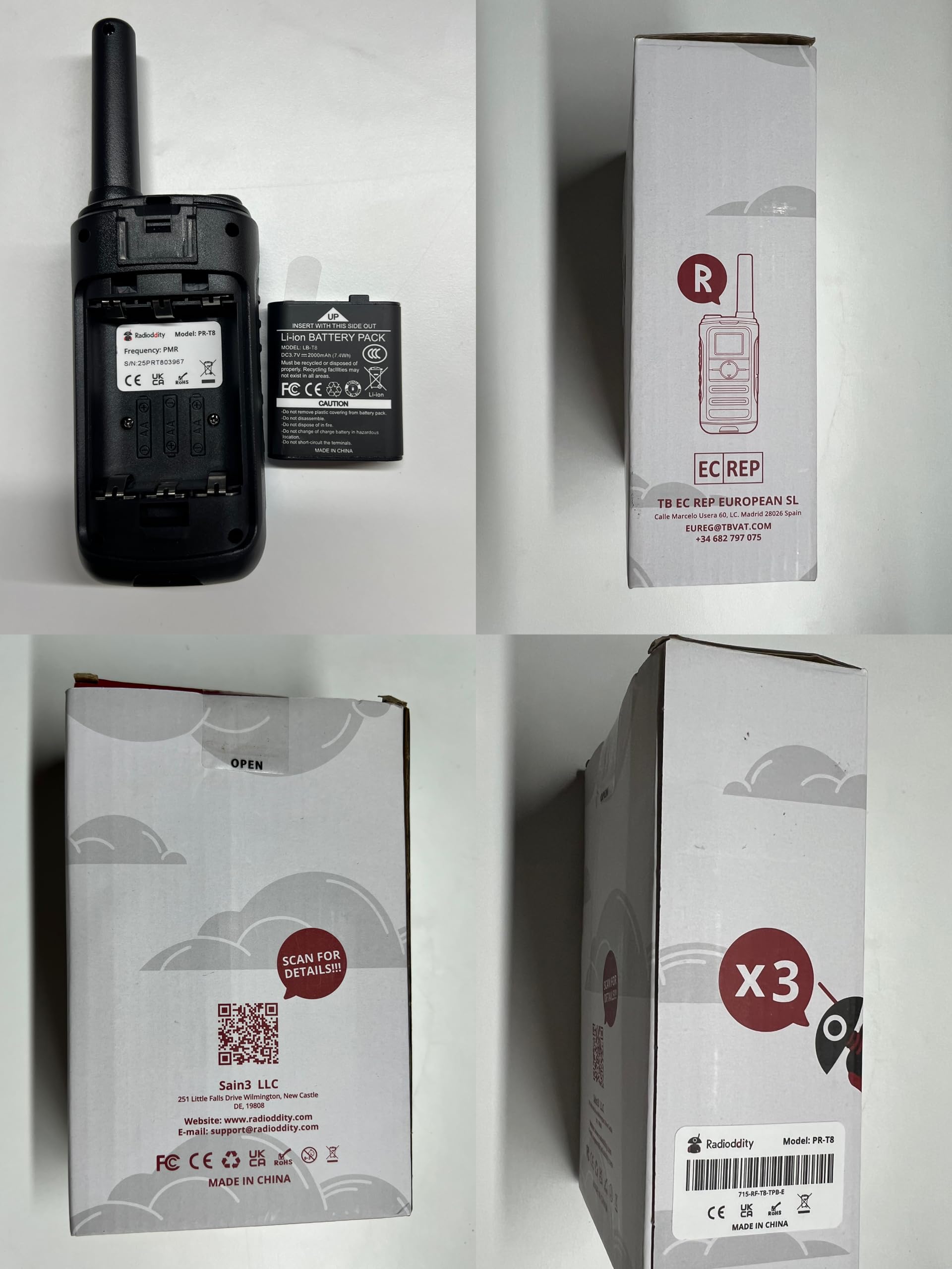 Radioddity PR-T8 Walkie Talkie dla dzieci, PMR446 Dwukierunkowe radio z możliwością ładowania, daleki zasięg, funkcja połączeń grupowych, VOX, latarka, bateria 2000 mAh, ładowanie USB-C, do wędrówek,