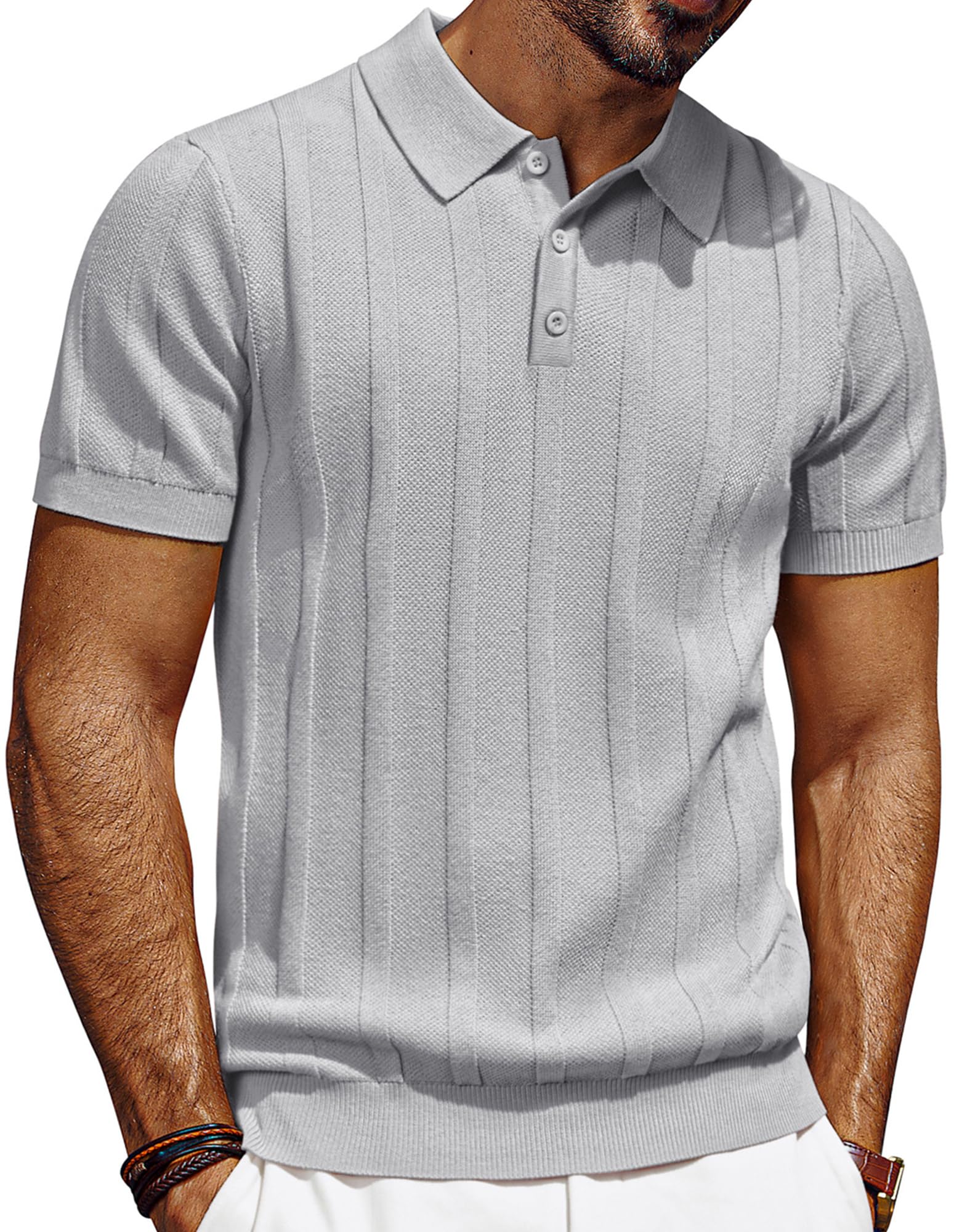 PJ PAUL JONES Polo da uomo a maniche corte, in maglia, con bottone, polo da golf