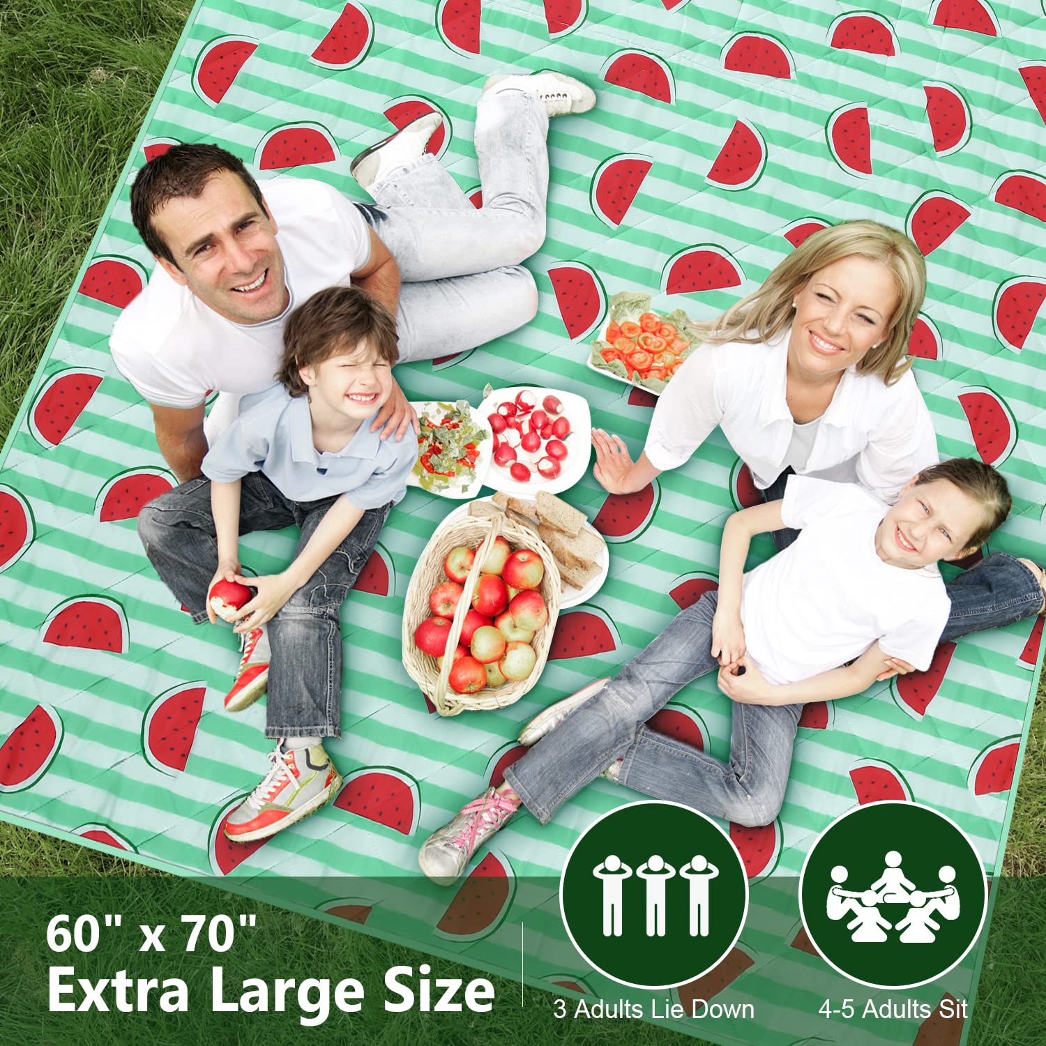 SEDONA HOUSE Outdoor Picnic Blanket Waterproof Foldable Extra Large with 3 Layers Material, Soft and Comfortable for Beach, Camping, Hiking, Travelling, Watermelon