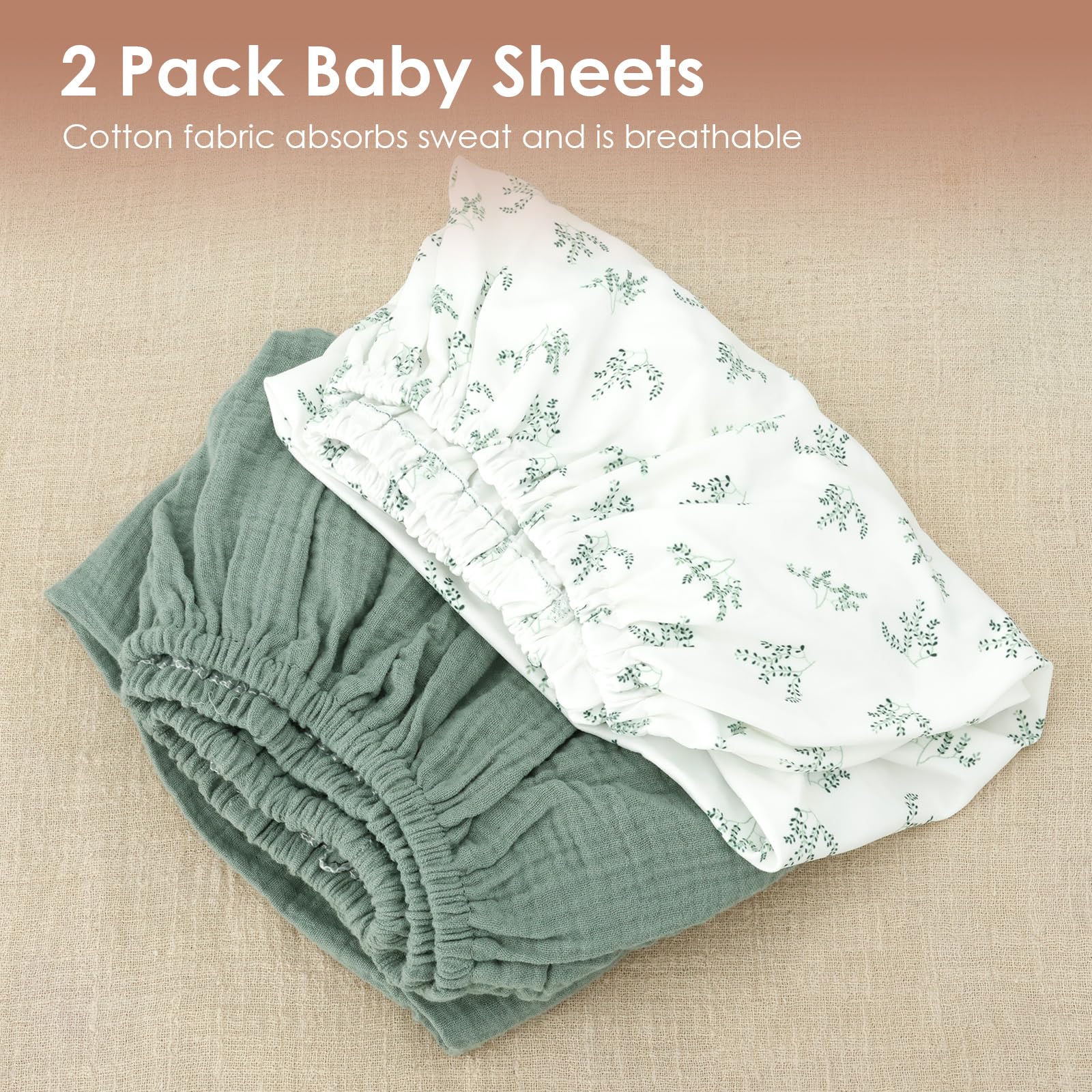 2 Pack Moses Basket Fitted Sheets, Breathable Newborn Pram Sheet, Washable Muslin Bassinet Sheet - Image 2