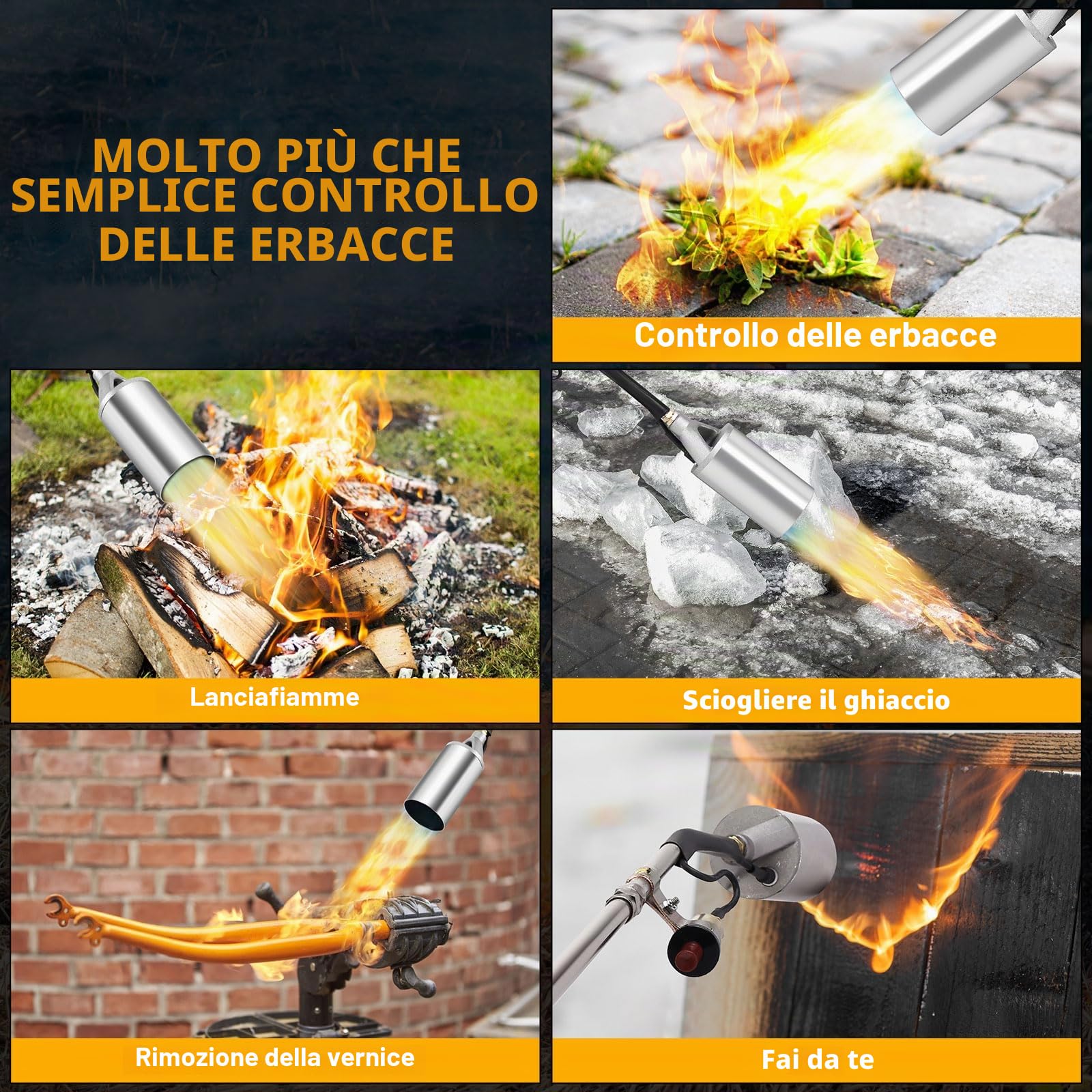 Sondiko Bruciatore per erbacce, bruciatore a gas per erbacce, bruciatore a gas ad alte prestazioni, con tubo da 3 m, riduttore di pressione e accessori, bruciatore per erbacce da giardino, marciapiede