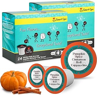 Smart Sips, Pumpkin Spice Cinnamon Roll Cappuccino | Gourmet Cappuccino Pods | Compatible with Keurig K-cup Brewing Machines | 48 Count | Rich & Flavorful