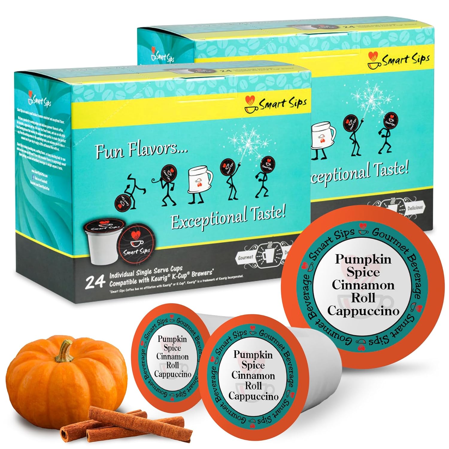 Smart Sips, Pumpkin Spice Cinnamon Roll Cappuccino | Gourmet Cappuccino Pods | Compatible with Keurig K-cup Brewing Machines | 48 Count | Rich & Flavorful