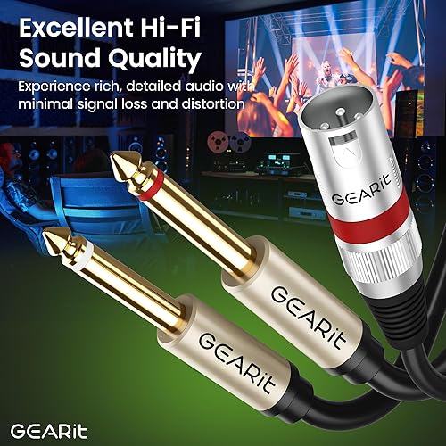 Miniatura 2 de GearIT Cable XLR macho a doble de 14 de pulgada (10 pies), cable adaptador divisor de cable en Y, cable TS mono estéreo, compatible con guitarra,
