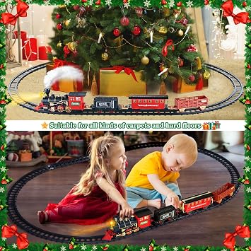 Christmas Train Sets for Under The Tree, Electric Train Toy with Steam, Light & Sound, Great for 3 4 5 6 7 8+ Year Old Kids Toddler Boys Girls