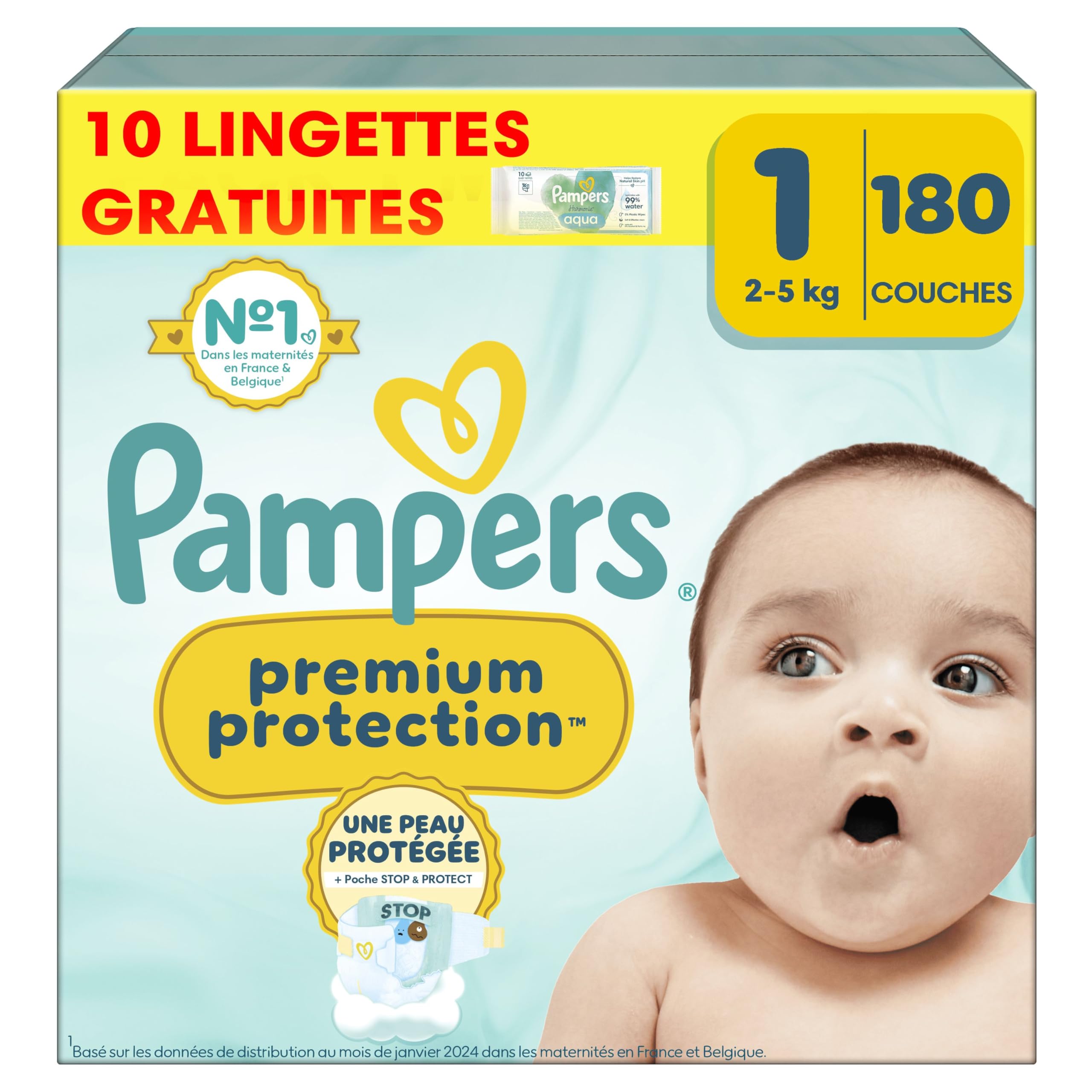 Pampers Premium Protection Taille 1 180 Couches 2-5kg Double Protection