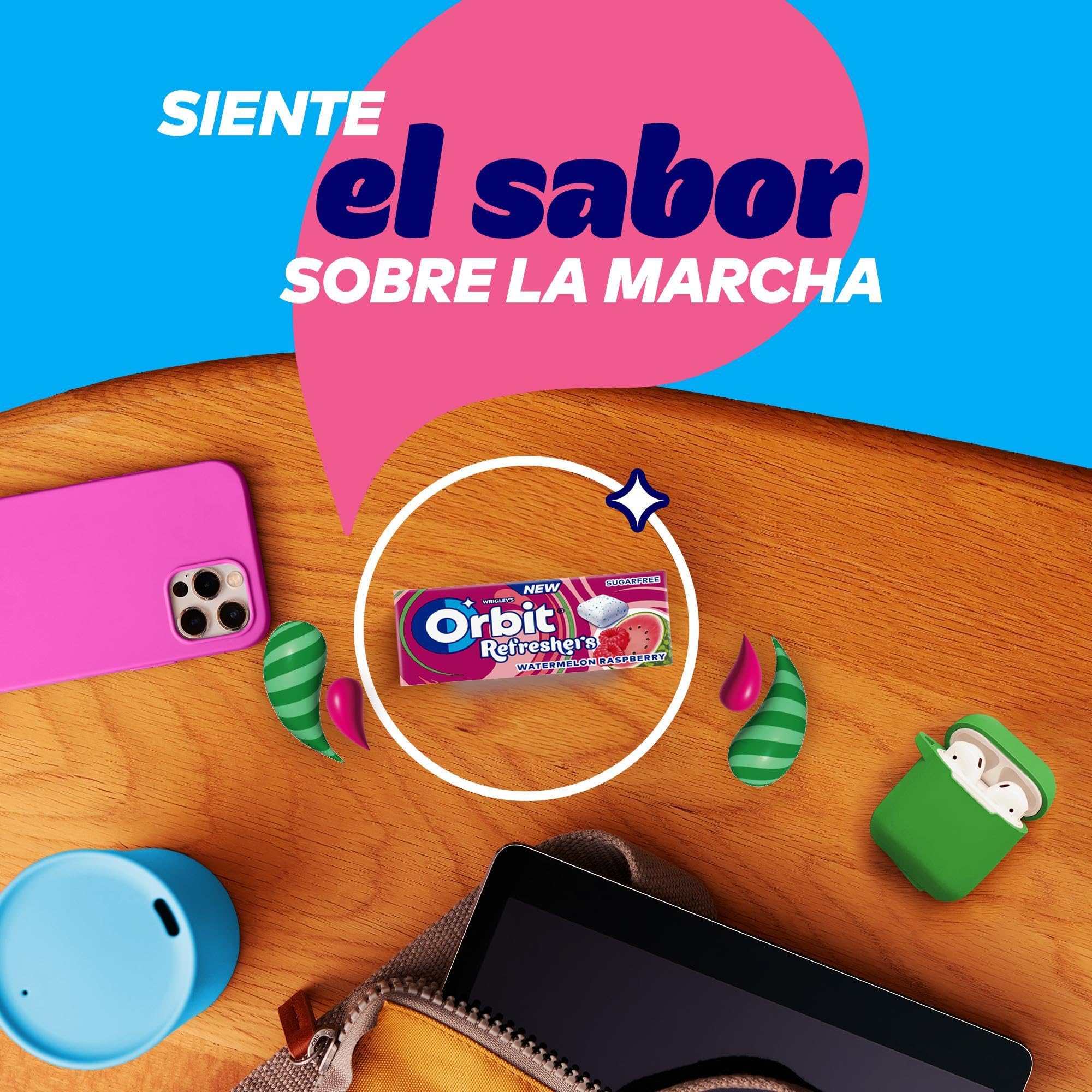 Orbit Refreshers Chicles sin azúcar sabor sandía y frambuesa, 16 paquetes