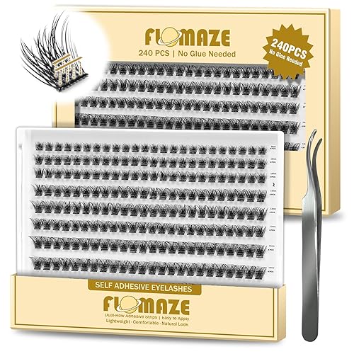 Pestañas autoadhesivas, 240 racimos de pestañas autoadhesivas, no necesita pegamento, tiras de pegamento de doble fila de 0.315-0.630 in,