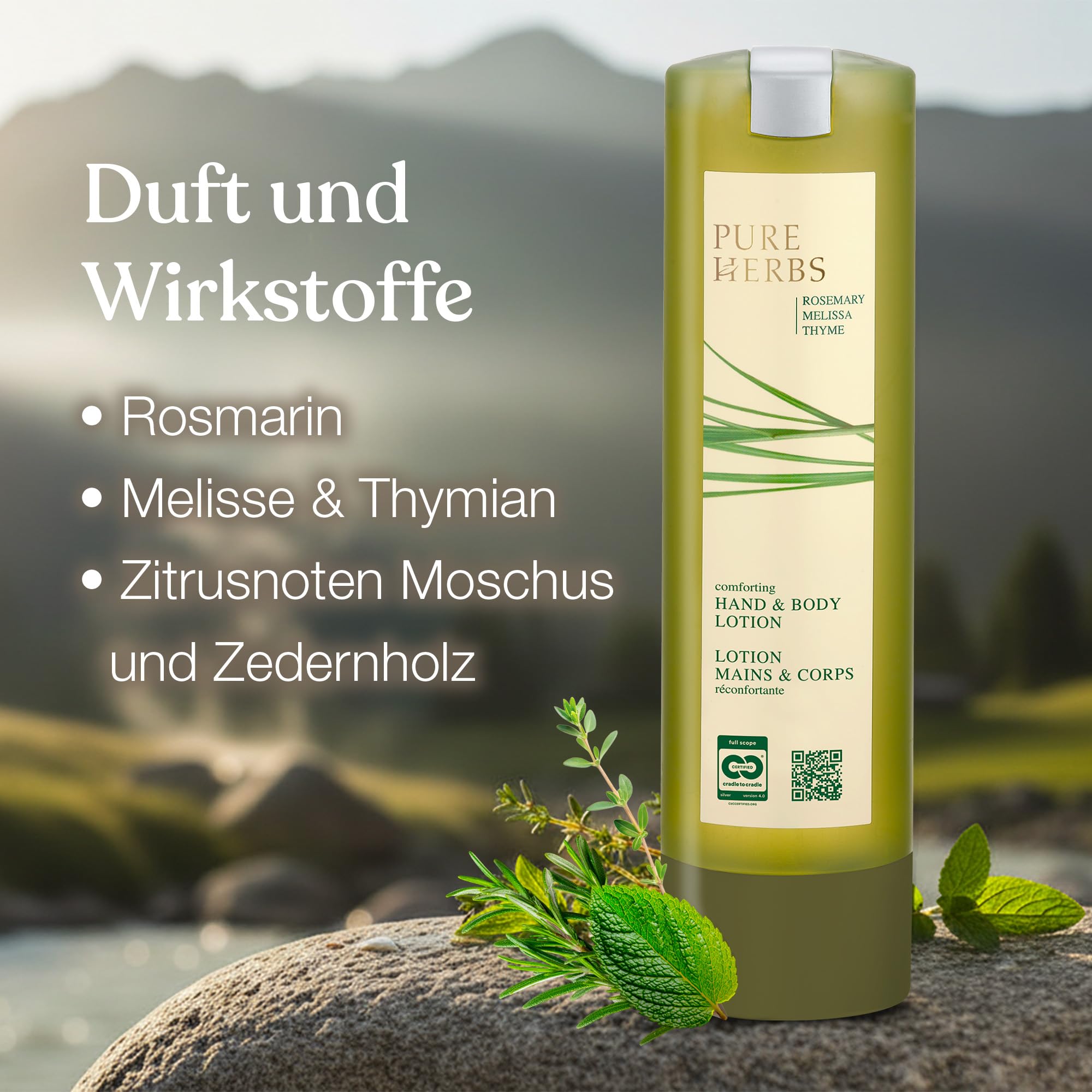ADA Cosmetics Hand- & Bodylotion, vegan mit Melisse, Thymian und Rosmarin, vitalisierende Lotion, Nährend für Gesicht Körper & Haut, Nachfüllpack für SMART CARE, Pure Herbs - Made in Germany, 6x300mL