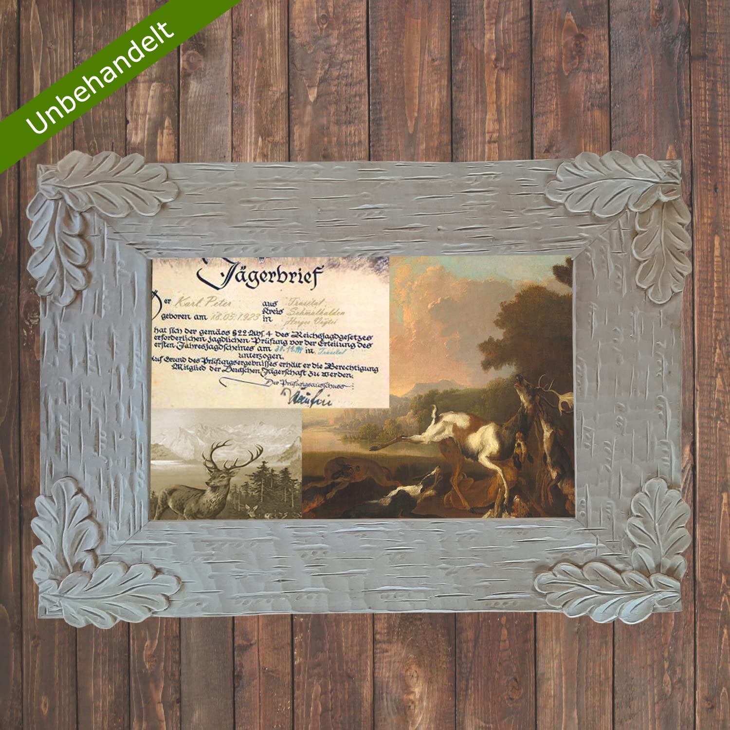 Bilderrahmen Holz Echtholz Rustikaler Landhausstil | Handgeschnitzte Schnitzerei, Made in Thüringen, Vier Farben, 6 Größen: A4 A3 A2 30x40 52x40 31,5x42,5