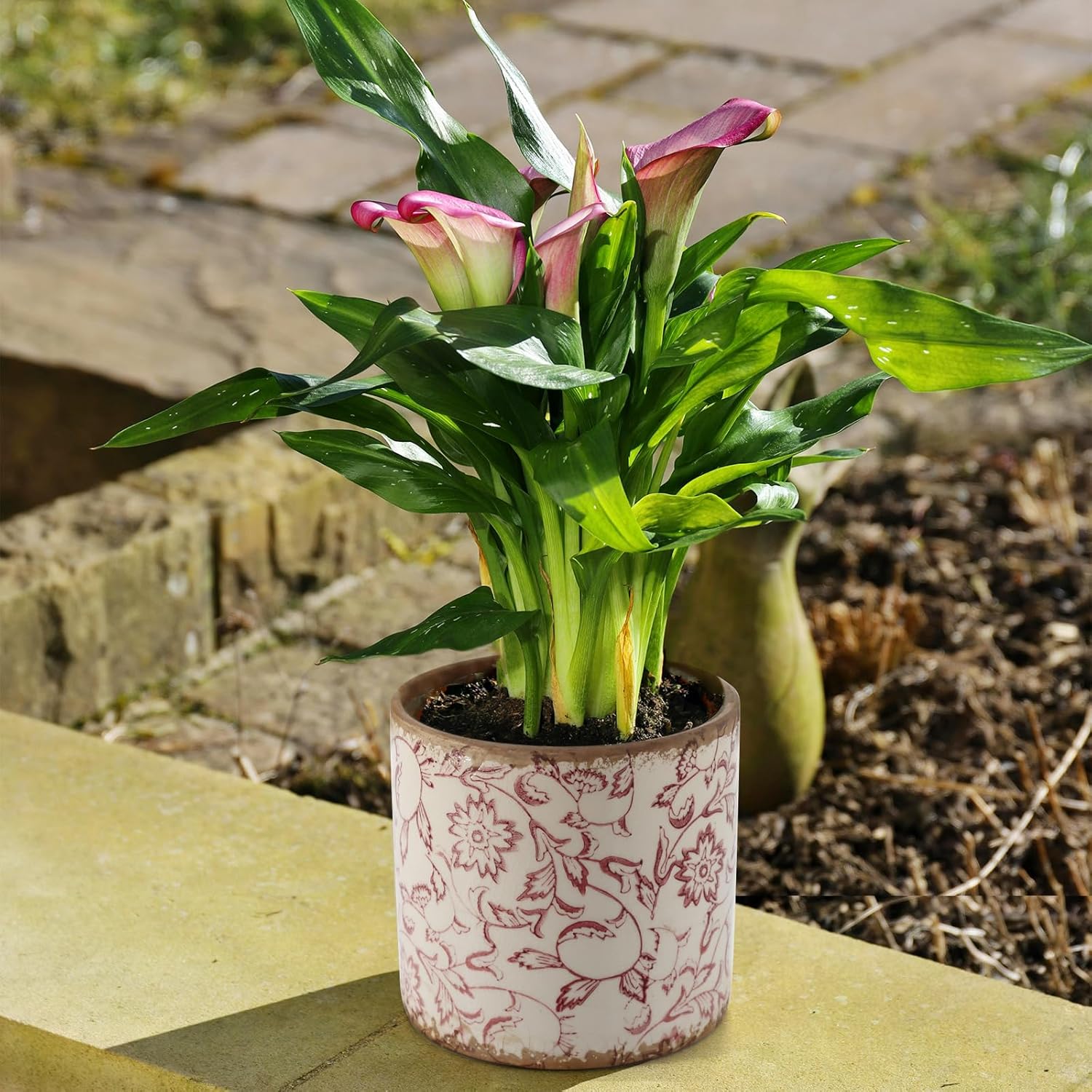 Ceramic Planter for Indoor Plant,5 inch Plant Pot with Drainage Small Ceramic Pots Decorative Unique Planter Red for Orchid Succulent Outdoor, Crackle Glaze Finish, Gardening Gift