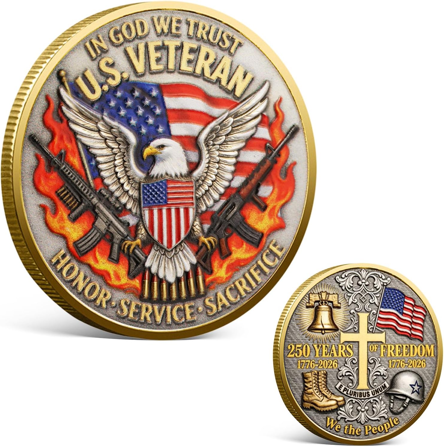 U.S. Veteran Challenge Coin, 1776-2026 250th Anniversary Iron Keepsake(B)