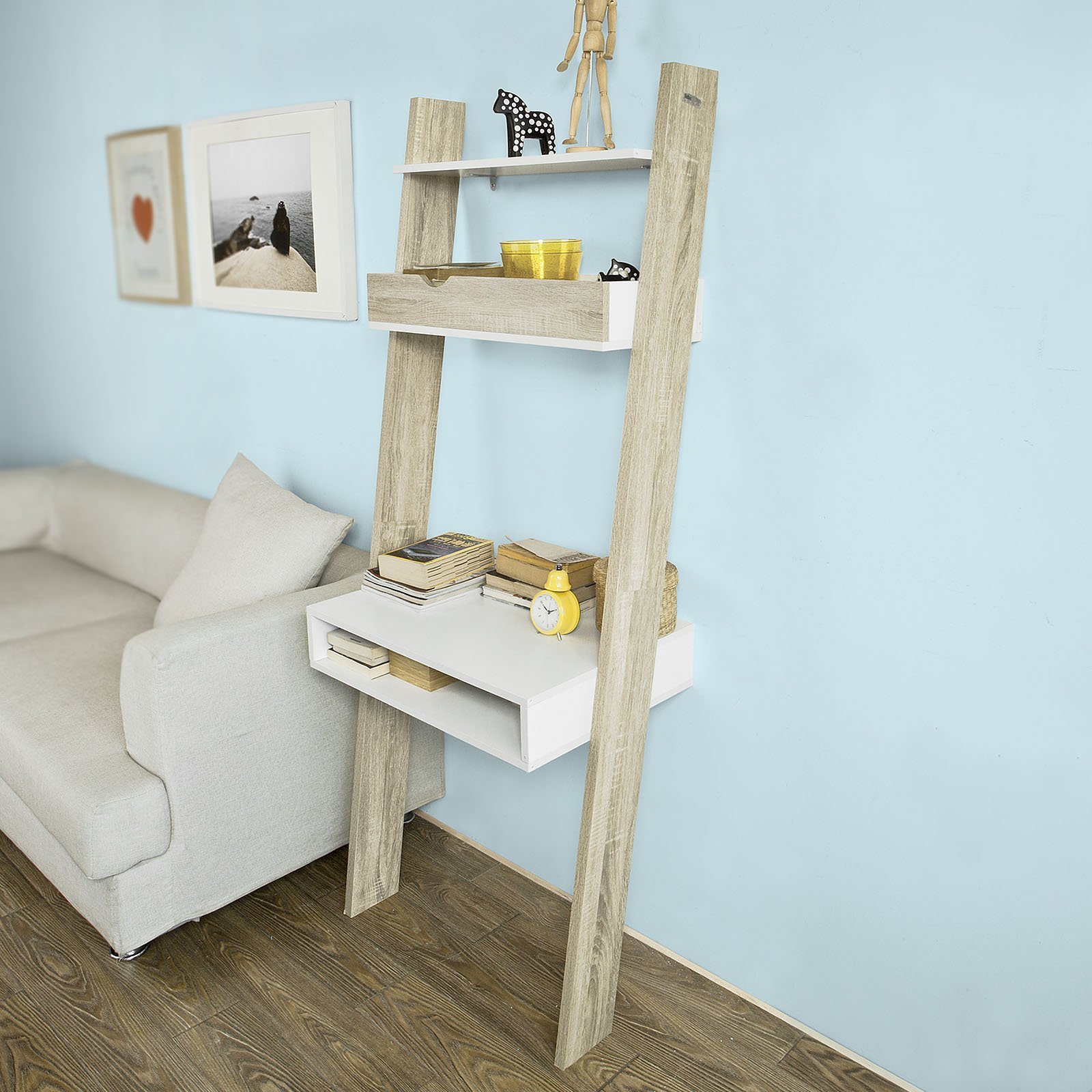 SoBuy FRG111-WN-Libreria da parete con ripiani, dimensioni ca. 65x176x40 cm, Bianco/Naturale