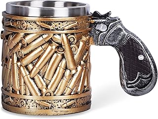 Gun Mug, Gun Handle Coffee Mug, Stainless Steel Bullet Pattern Beer Mug, Unique Coffee