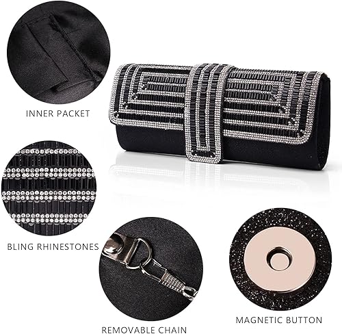 Miniatura 4 de Labair Bolsa de noche y bolsos para mujer bolso de mano brillante con diamantes de imitación para boda fiesta de novia Negro, Oro, Rojo, Plateado