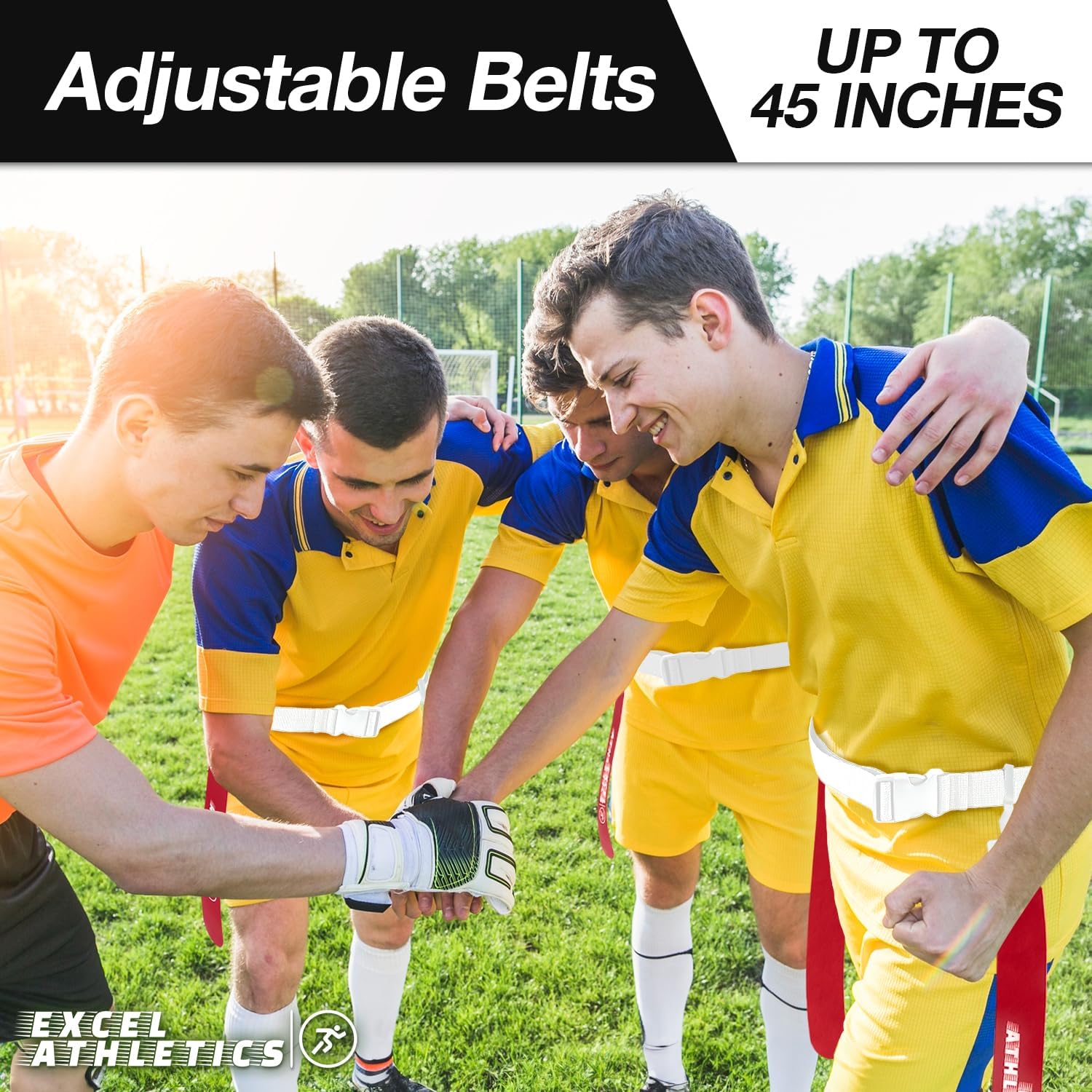 Adjustable Flag Football Set Youth, Kids & Adult with 14 Player Belts & 28 Football Flags (Red & White)