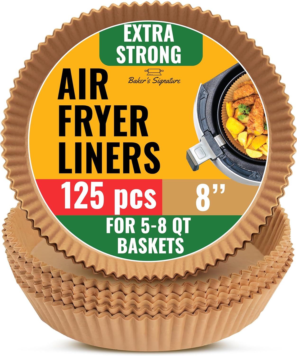 Air Fryer Liners for Ninja, 125 Pcs Round Disposable Airfryer Paper Liners – Non-Stick and Oil Proof for Easy Cleanup, Great for Oven, Pans & Baking – 8 Inch for 5-8 qt Basket by Baker’s Signature Air Fryer Liners for Ninja, 125 Pcs Round Disposable Airfryer Paper Liners – Non-Stick and Oil Proof for Easy Cleanup, Great for Oven, Pans & Baking – 8 Inch for 5-8 qt Basket by Baker’s Signature