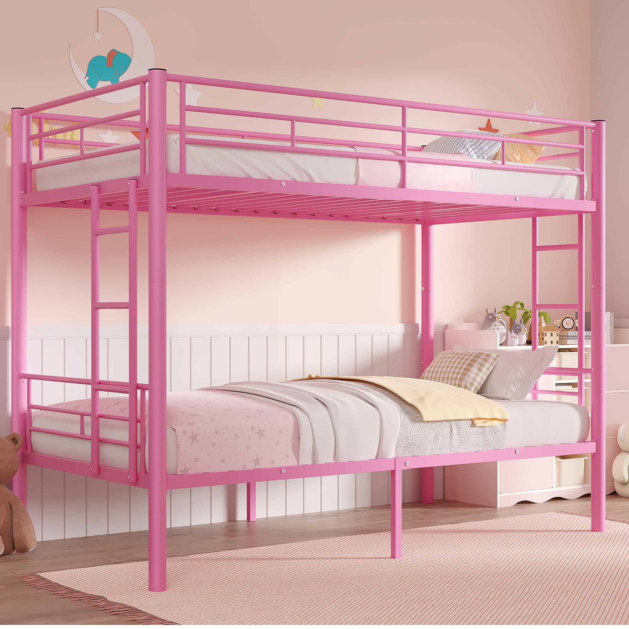 VECELO Bunk Bed Twin Over Twin Pink
