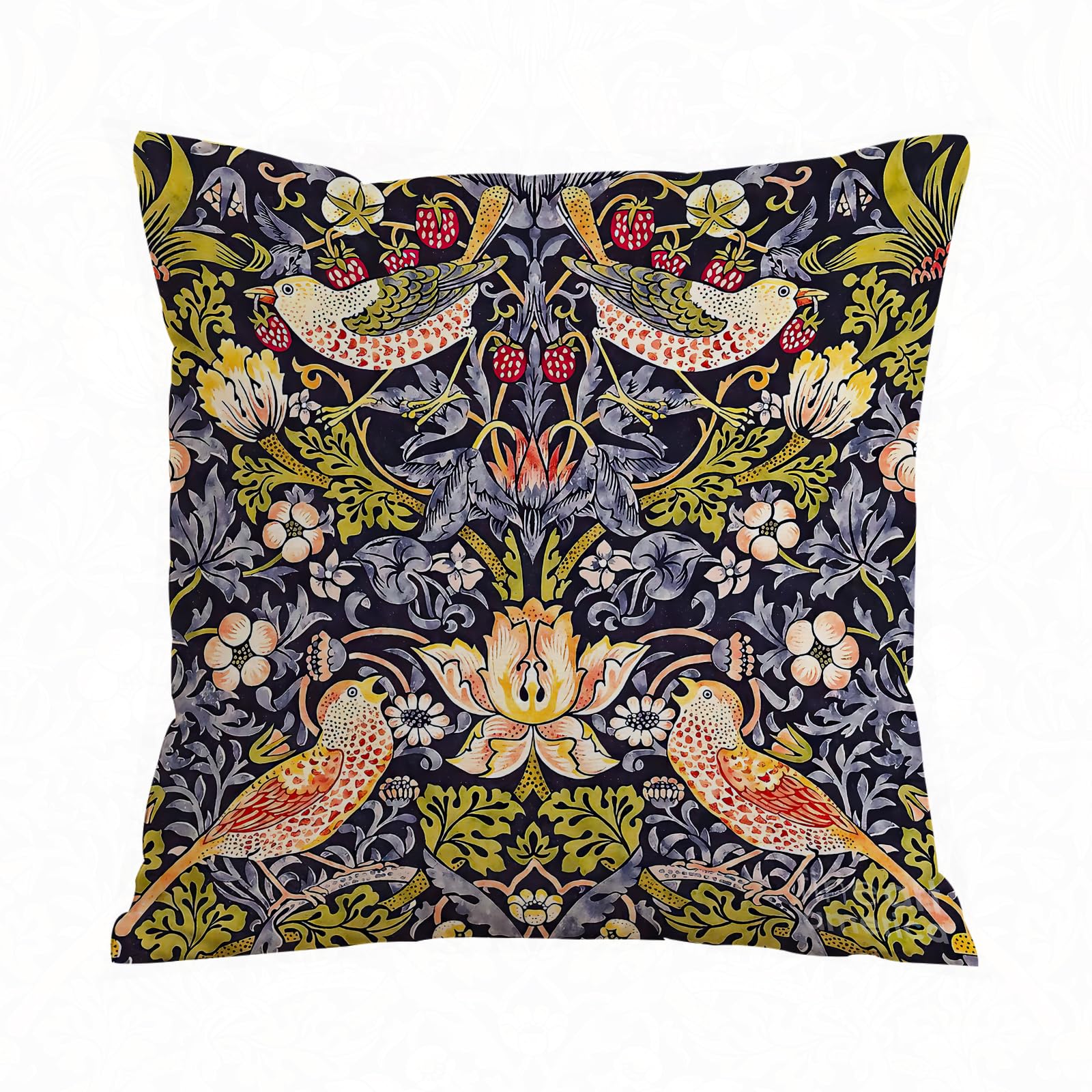ERRTU Throw Pillow Case Pillowcase Square Printed Cushion Cover for Living Room Sofa Couch Bed Car,William Morris's famous Strawberry Thief pattern (1883).,16x16 in