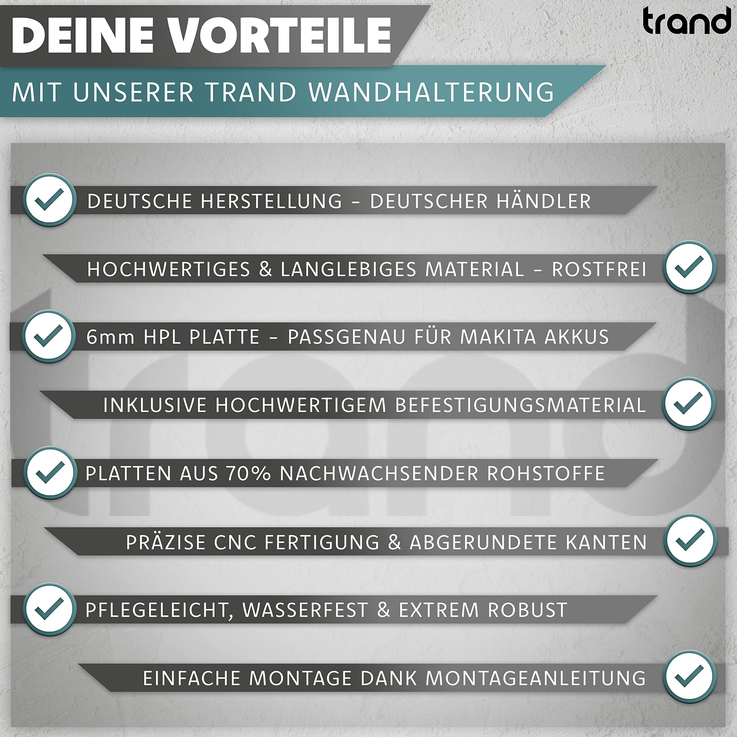 trand Wandhalterung für Makita Akkus (18V & 14,4V) & Ladegeräte – Robuster Akkuhalter für Werkstatt & Garage | Premium Qualität Made in Germany