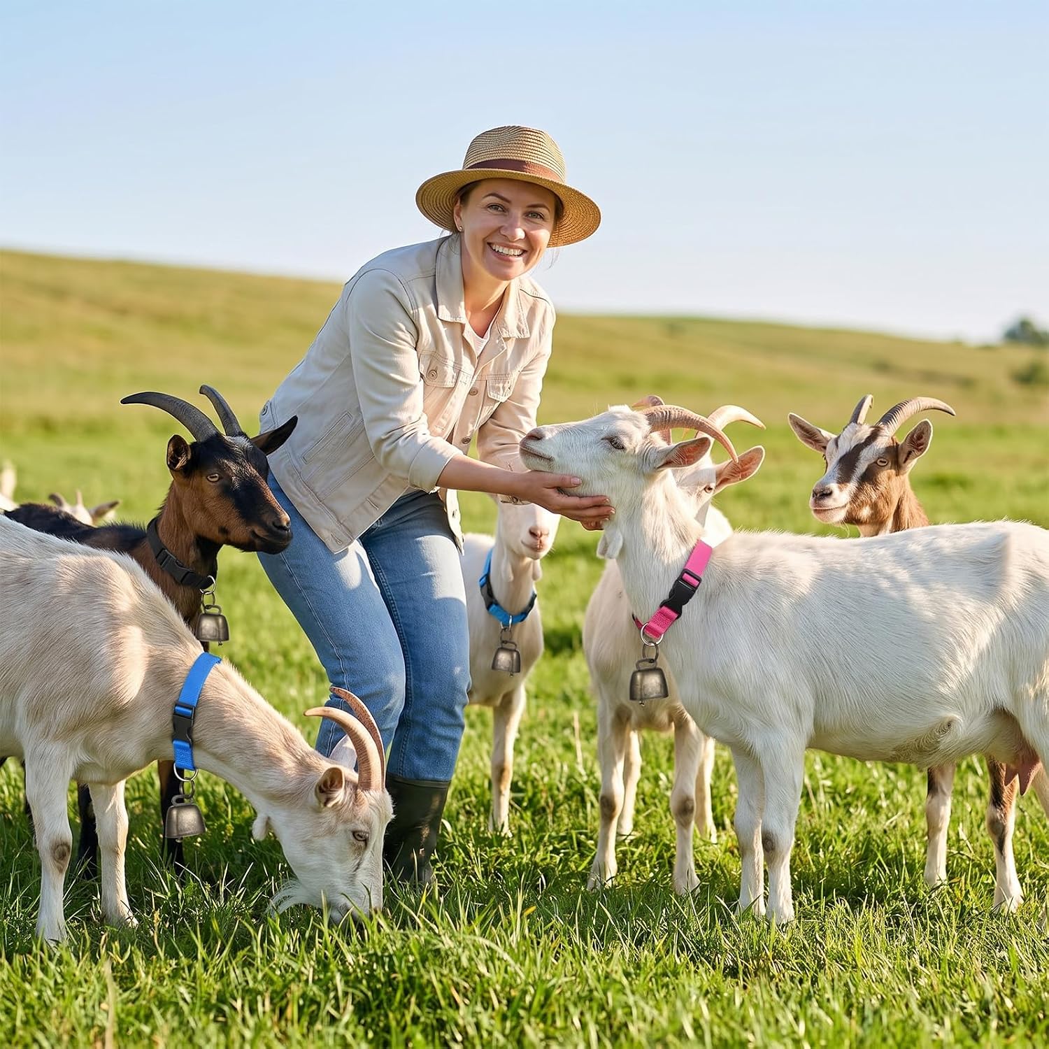 3 Pack Goat Collars with Bells Anti-Lost Adjustable Collar Set | Nylon Webbing 13.7-20.5 Inch Collar Durable Small Farm Animals Accessories Tracking for Animal Farm Sheep Cow