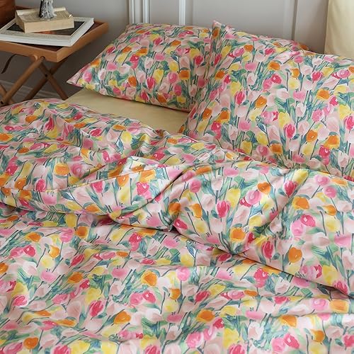 Miniatura 121 de Juego de funda de edredón floral tamaño individual, de algodón suave, 3 piezas, transpirable, con estampado de flores, estilo Shabby Chic, para B