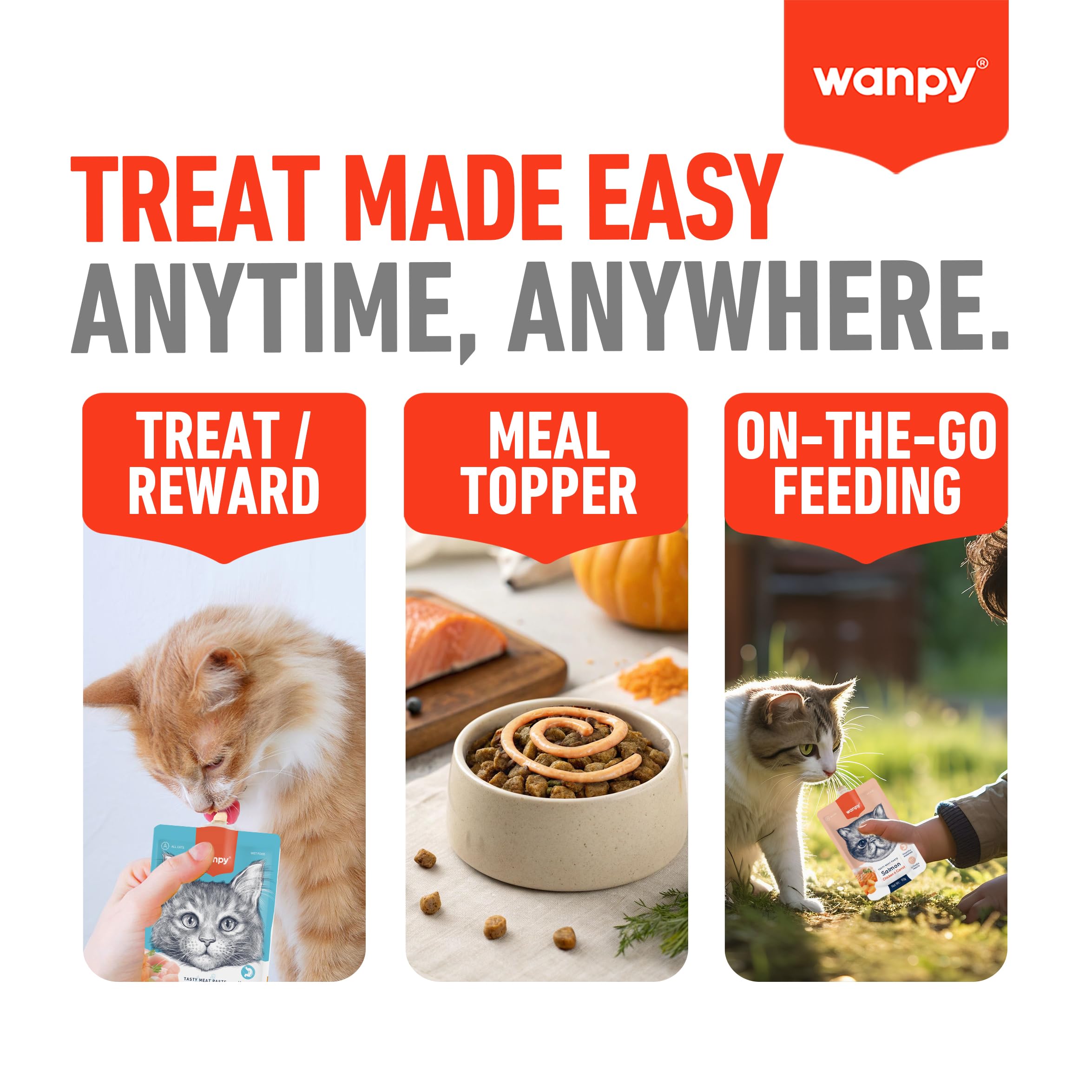 WANPY Premium Lickable Creamy Meat Paste Cat Treats with Chicken & Carrot Flavours, 90 Gm, (Pack of 4),All Life Stages 1